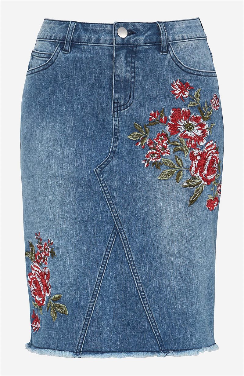 Denim rok met borduurwerken
