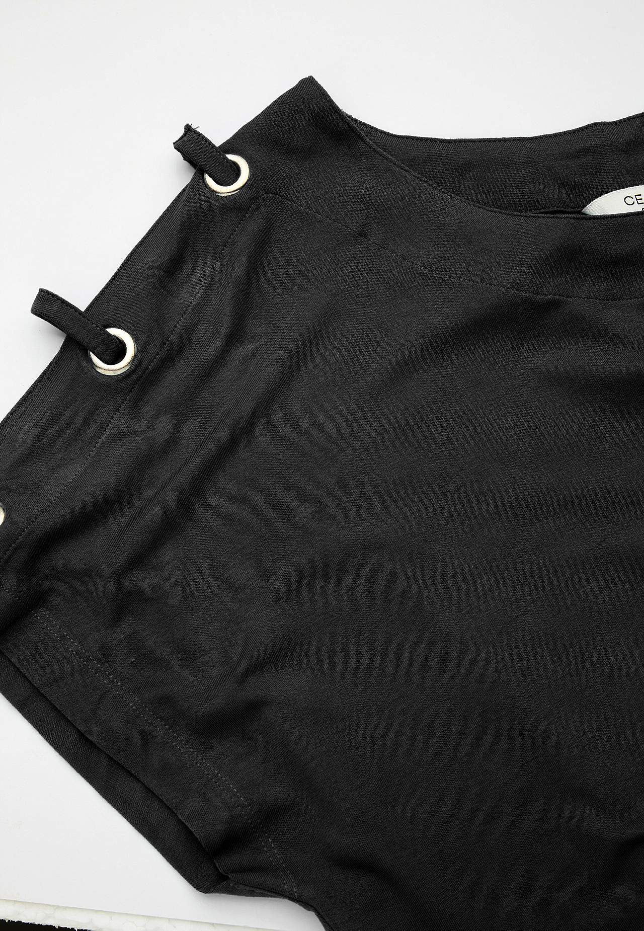 Jersey-topje met decor op de schouder