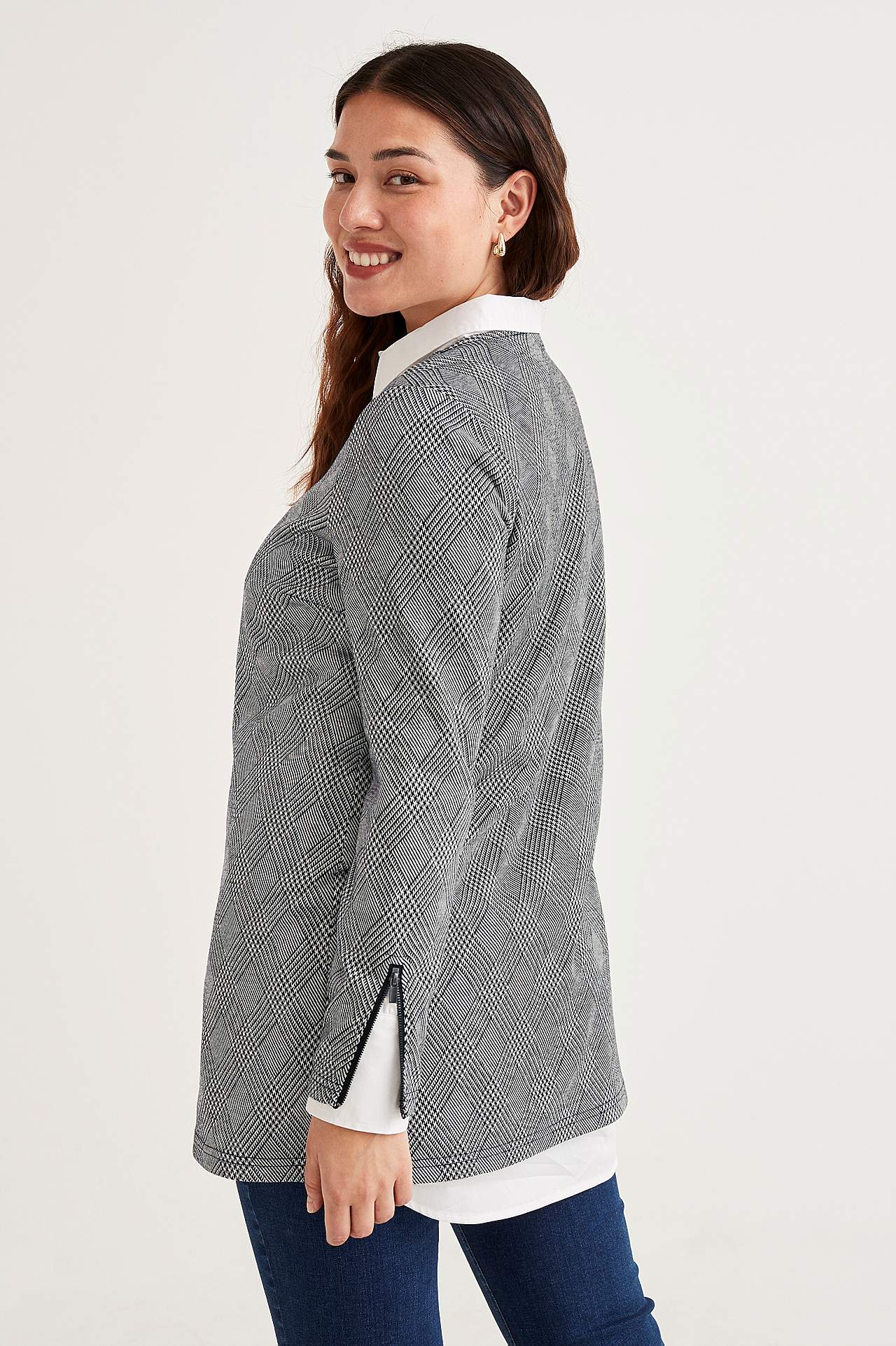 Geruite tuniek van jacquard patroonvormig jersey