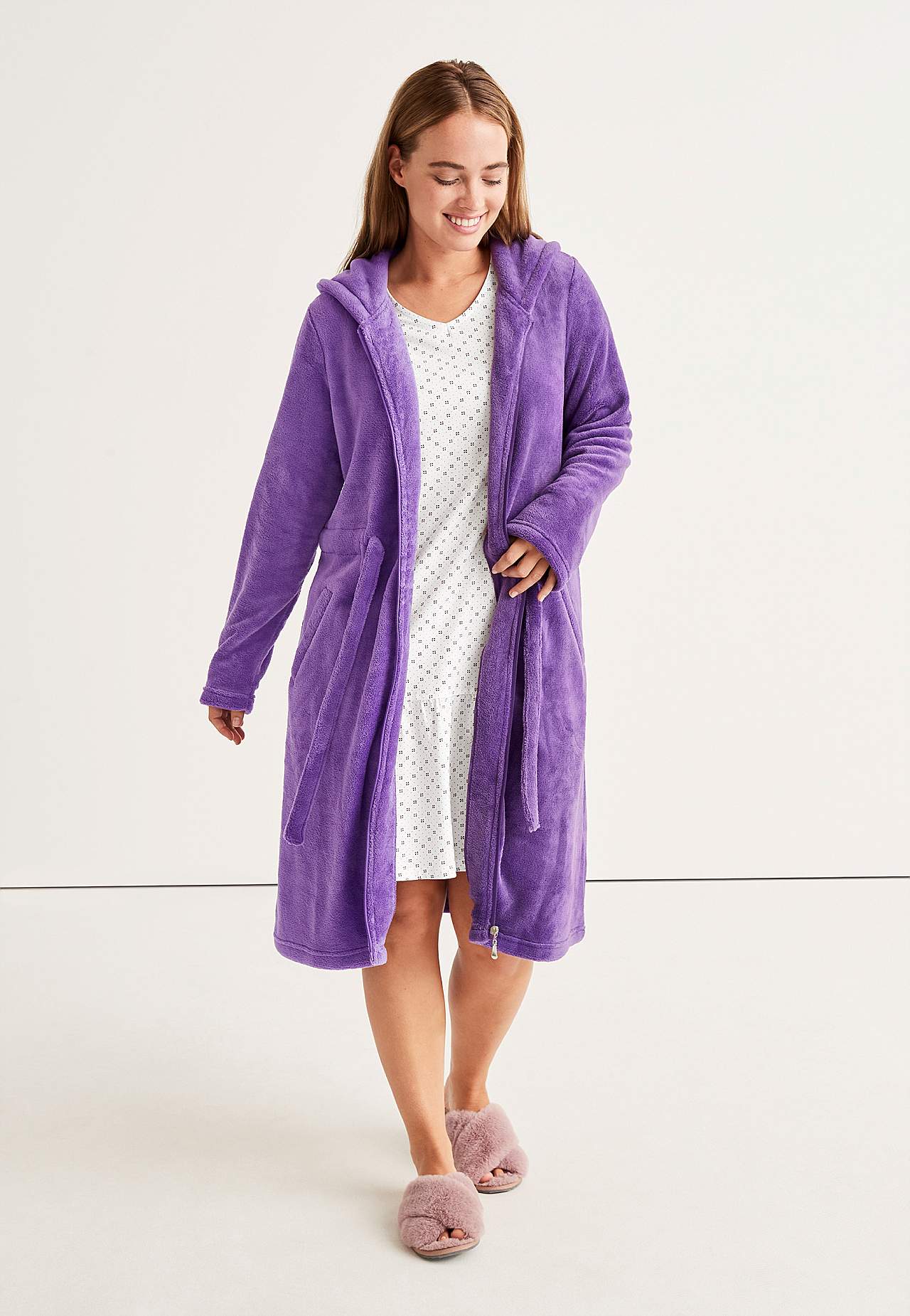 Patroonvormig nachtjapon met brede ruche