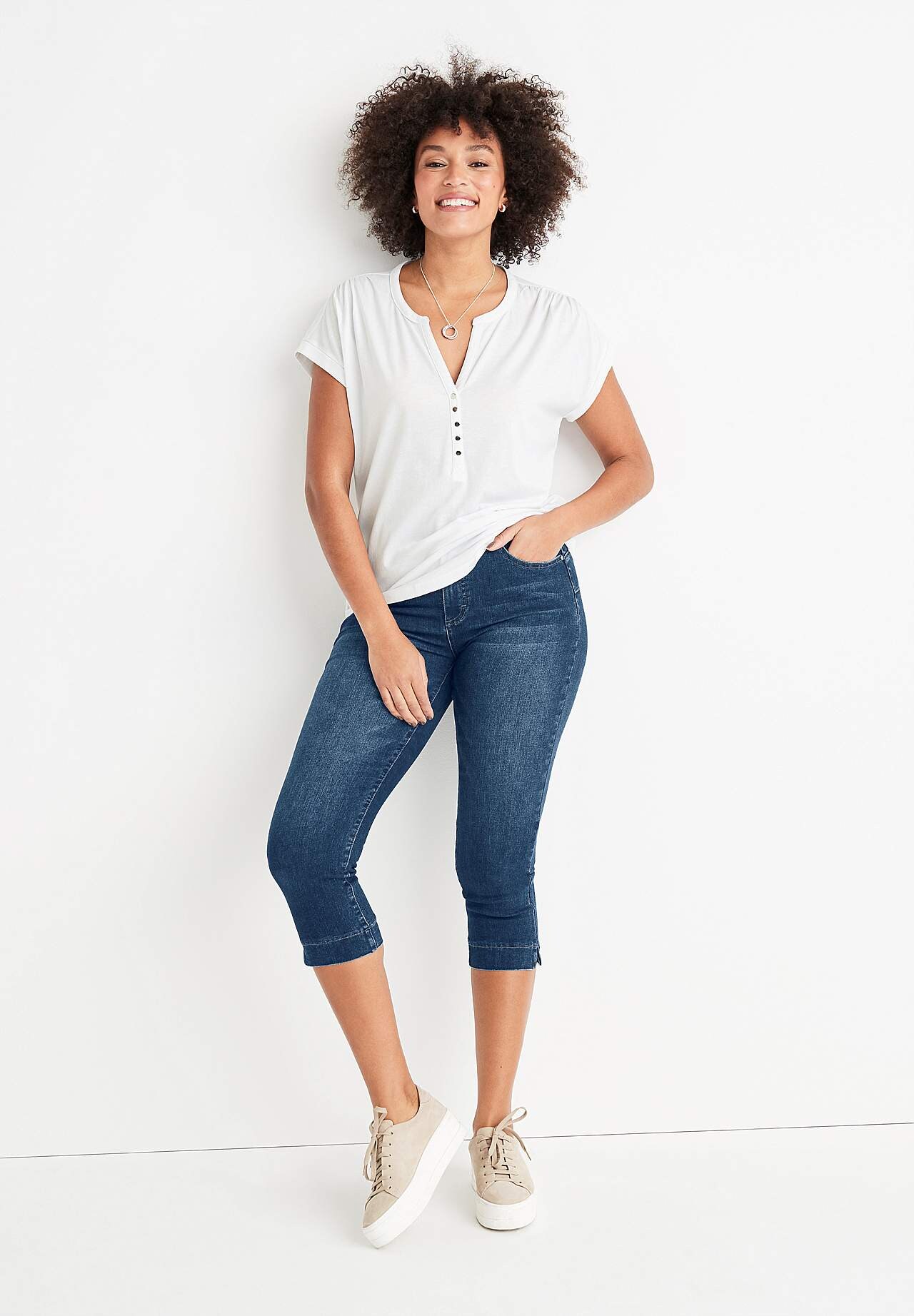 Elastische cropped jeans met shaping effect