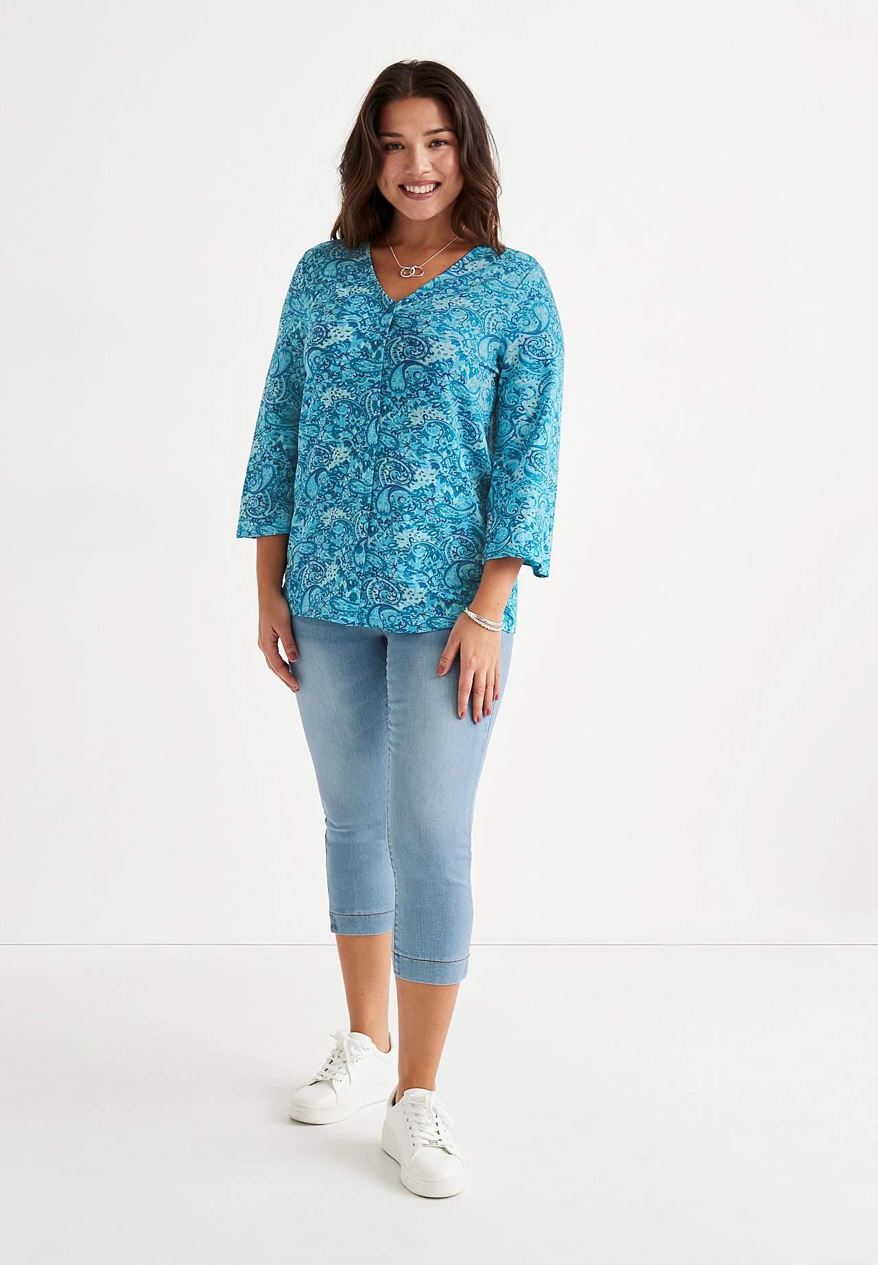Patroonvormig jersey-topje met knoppen
