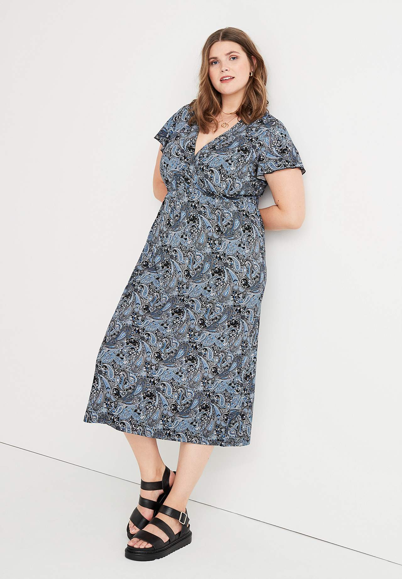 Patroonvormige maxi jurk met snijnaad aan de taille