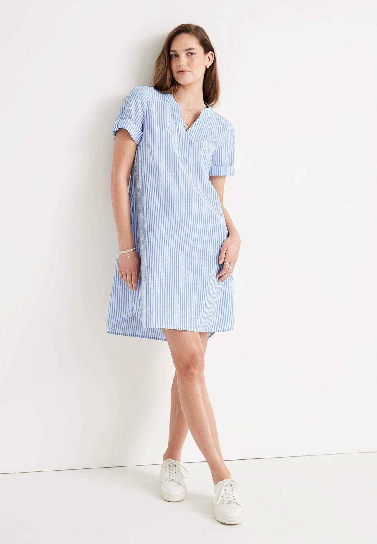 Gestreepte jurk van seersucker