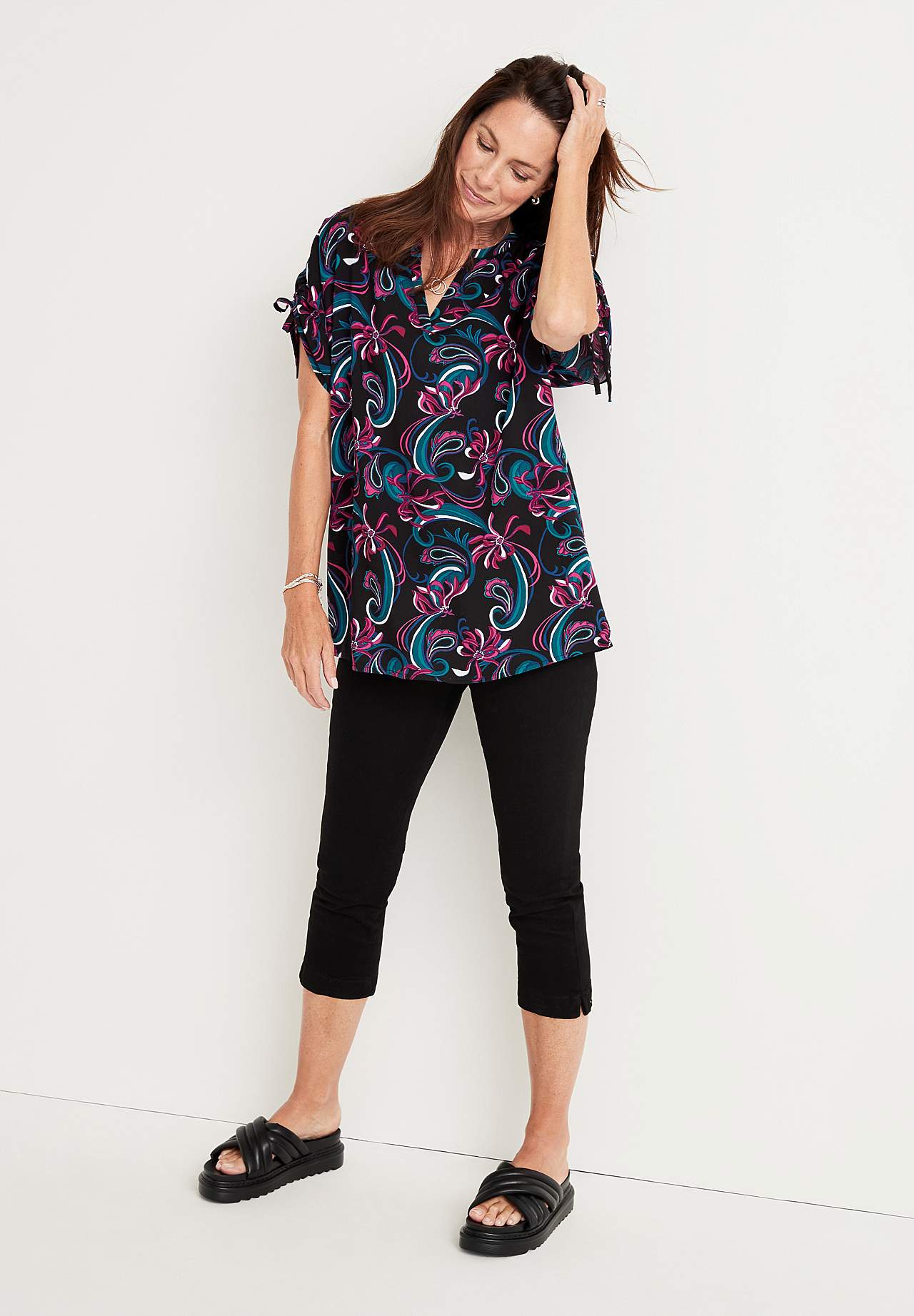 Viscose blouse met verzamelde schouder