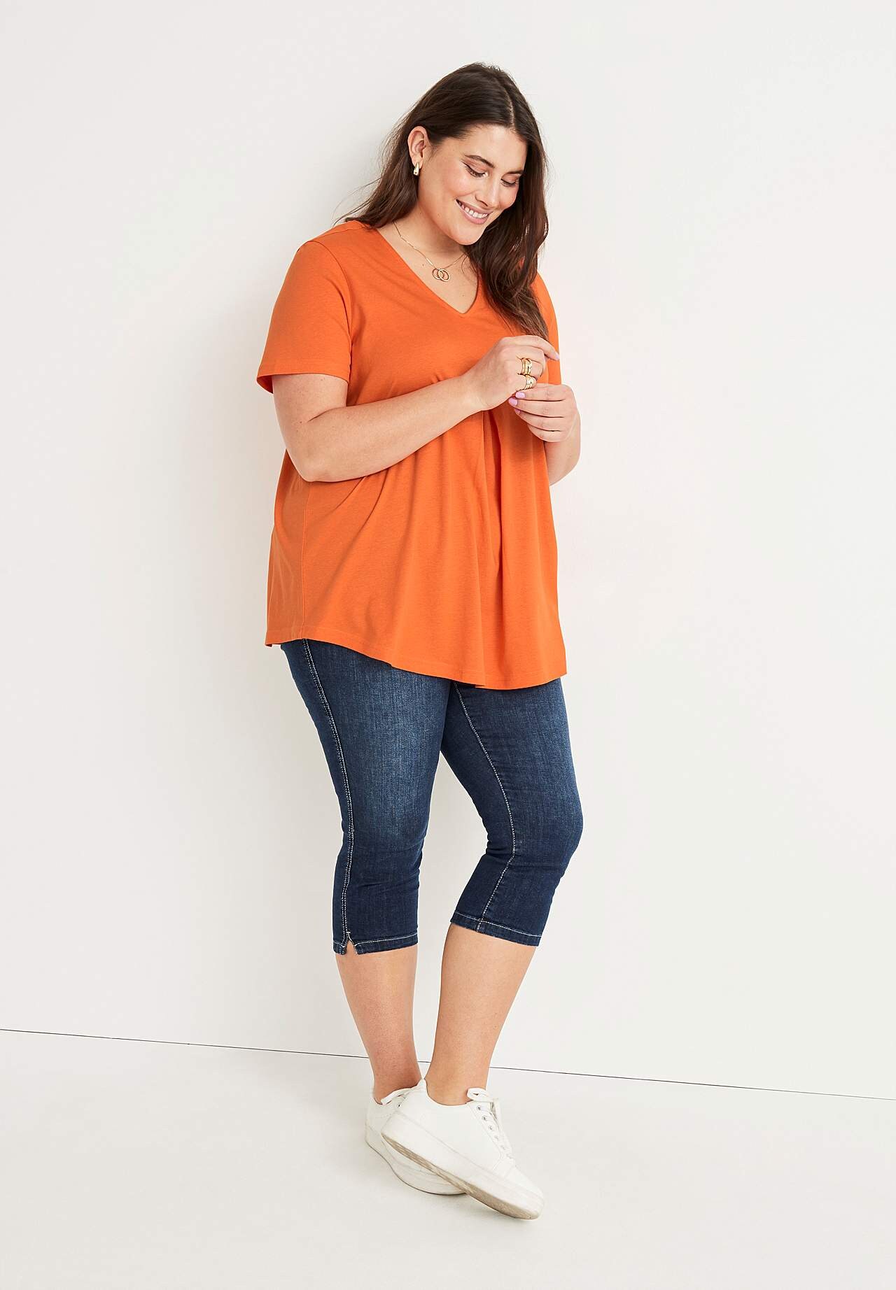 Jersey-topje met een v-hals