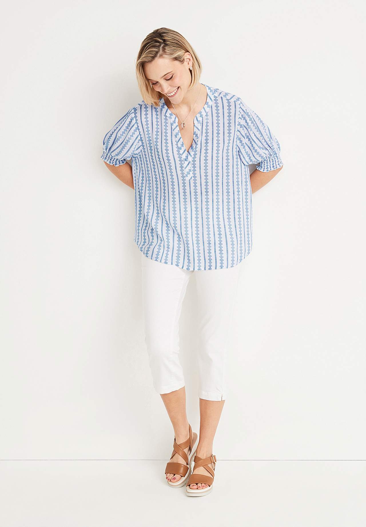 Van crèpe bloes met smokwerk