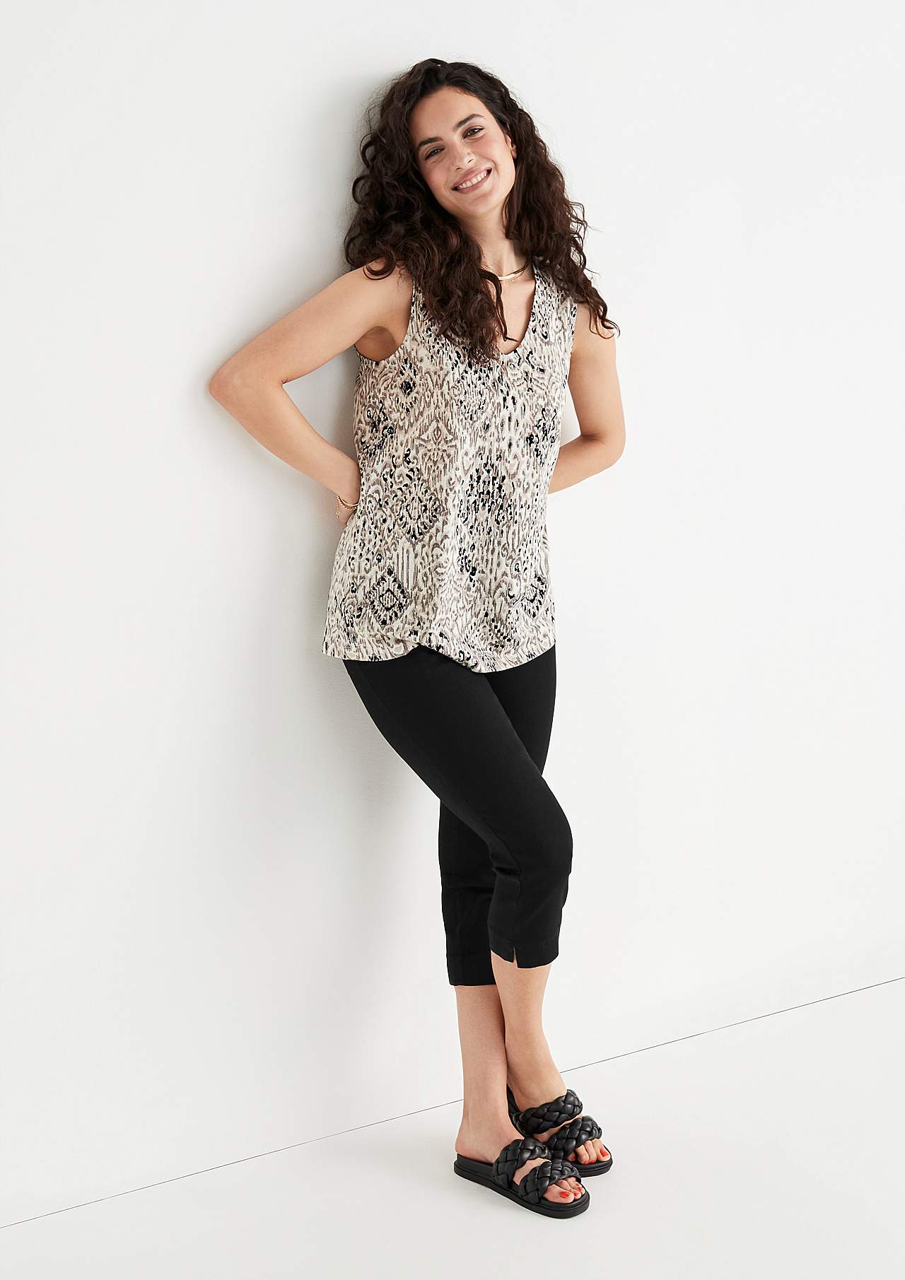 Mouwloze jersey-topjes met twee aparte lengtes Set van 2