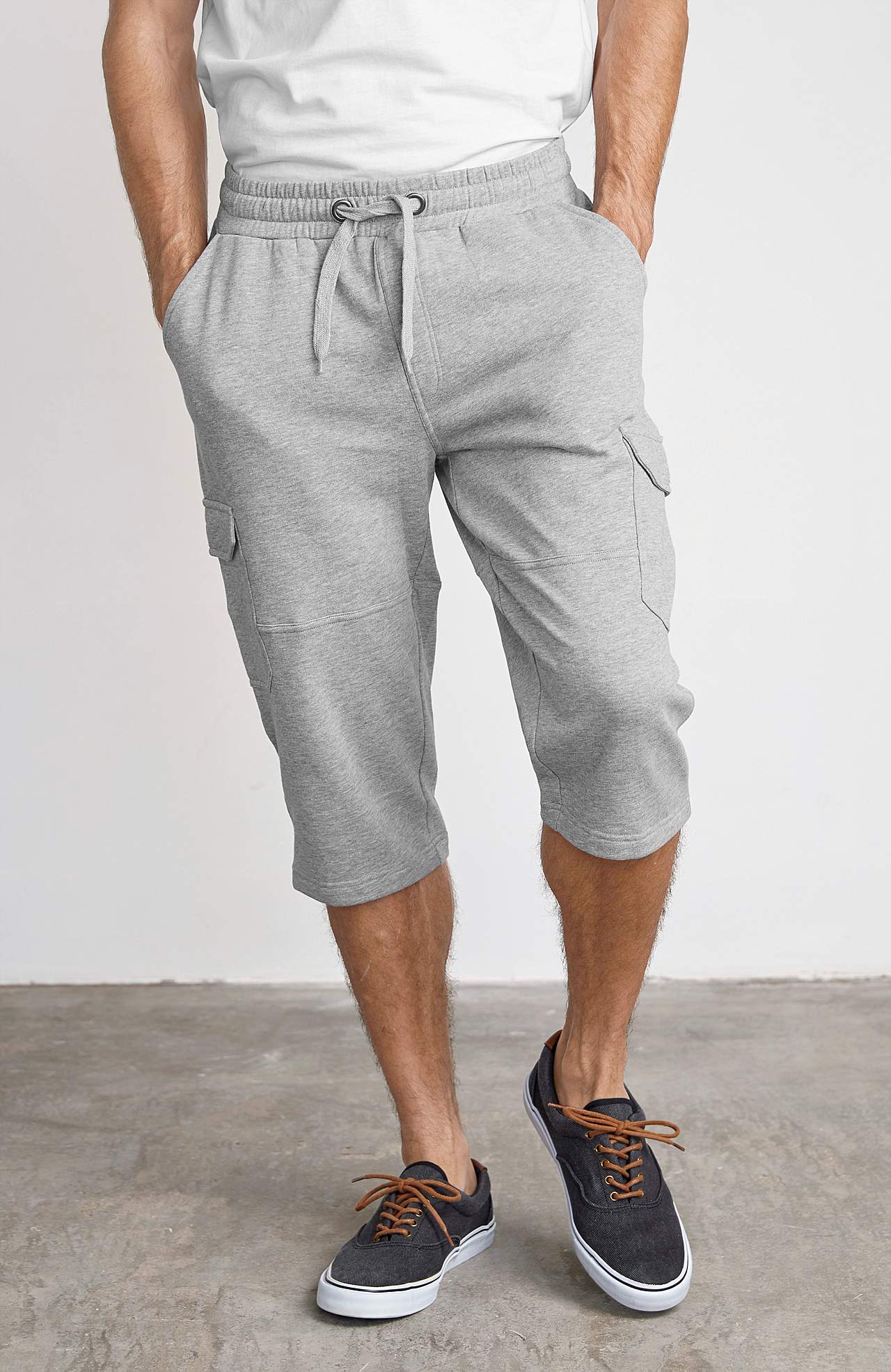 Lange sweatshirt-shorts met cargobroekzakken