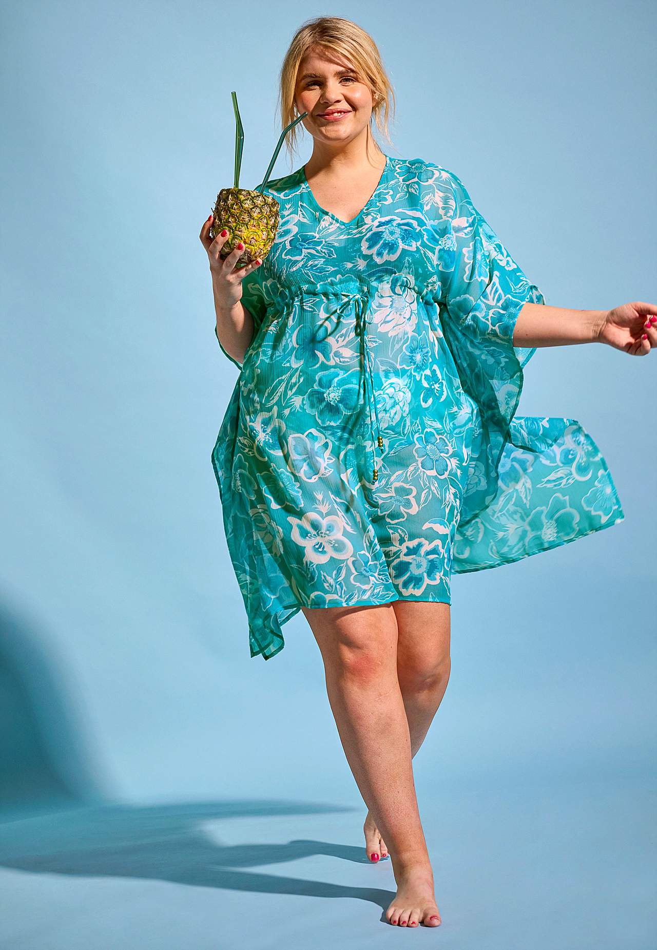 Strandkaftan met een bloemenpatroon