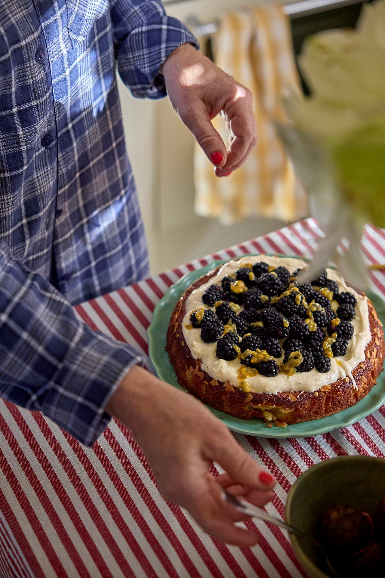 Gevlochten en gestreept tafelkleed