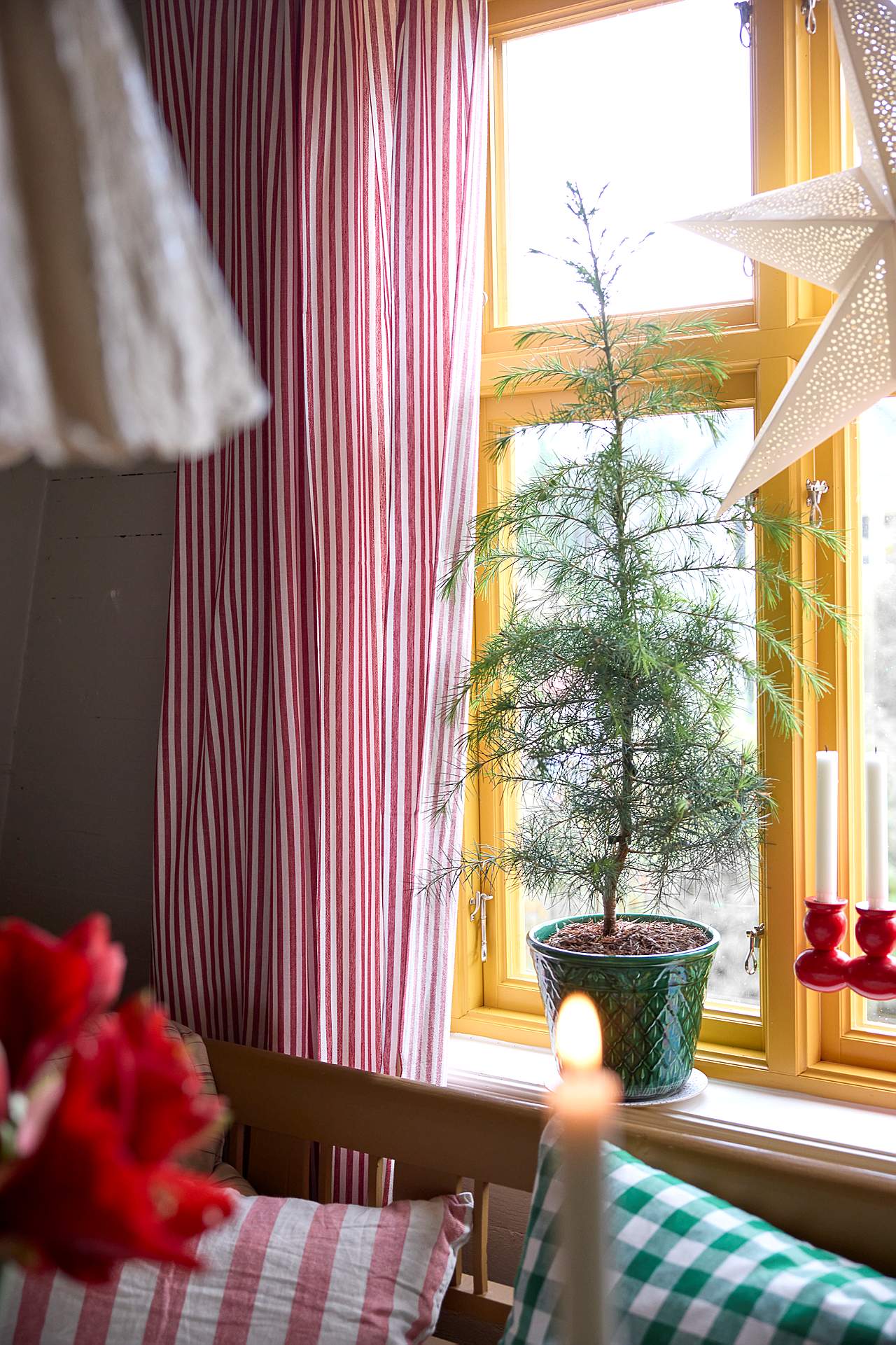 Gevlochten en gestreepte gordijnpanelen Set van 2