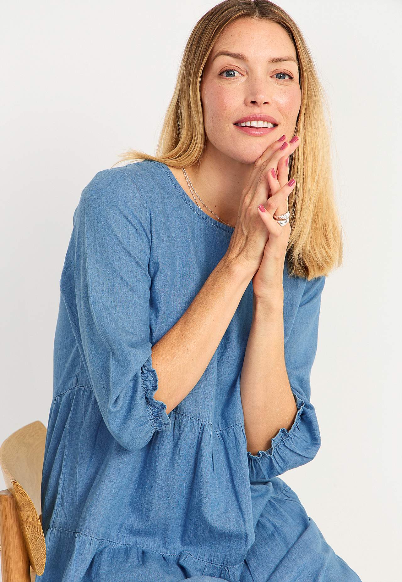 Denim jurk met ruches