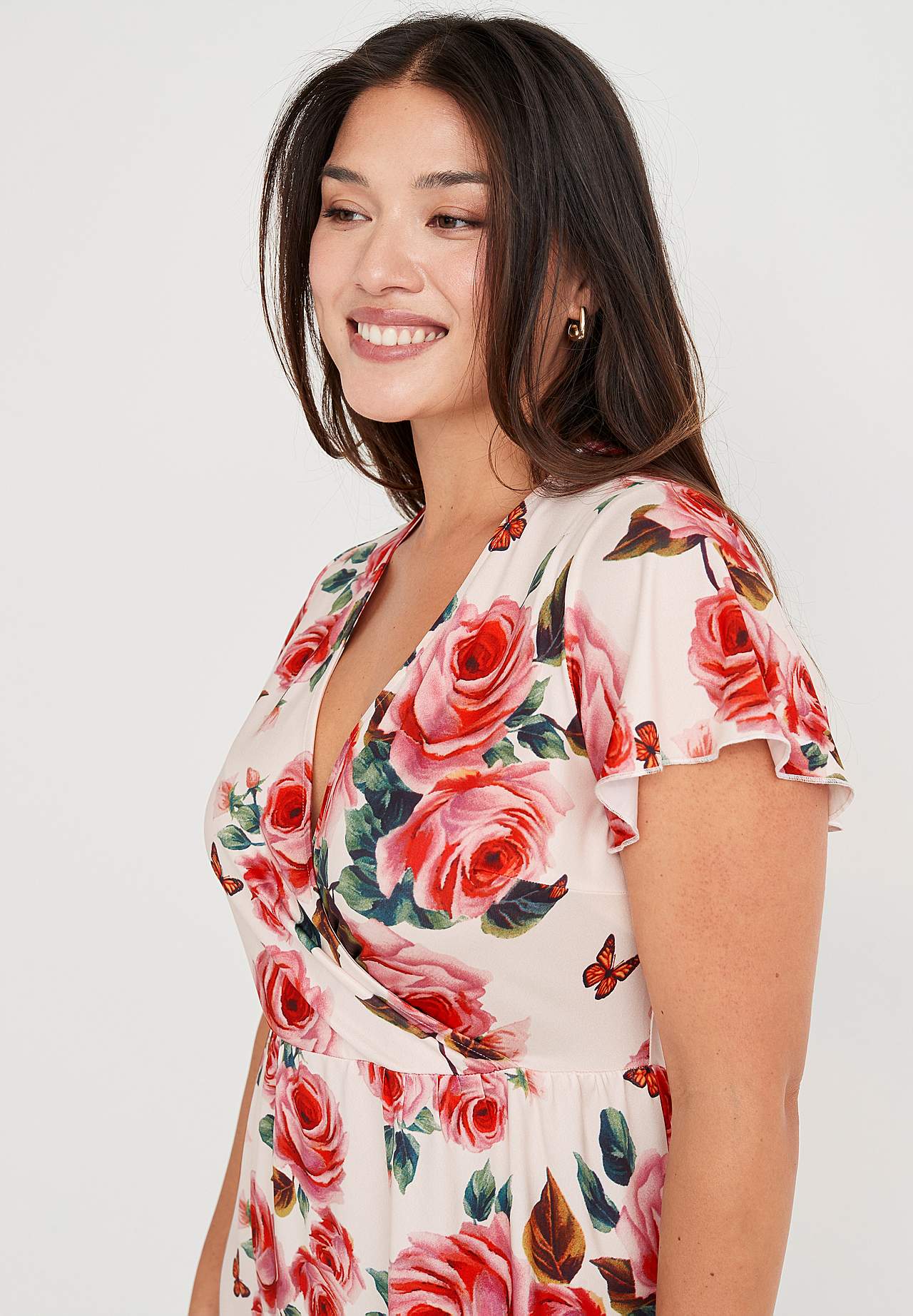Patroonvormige maxi jurk met snijnaad aan de taille