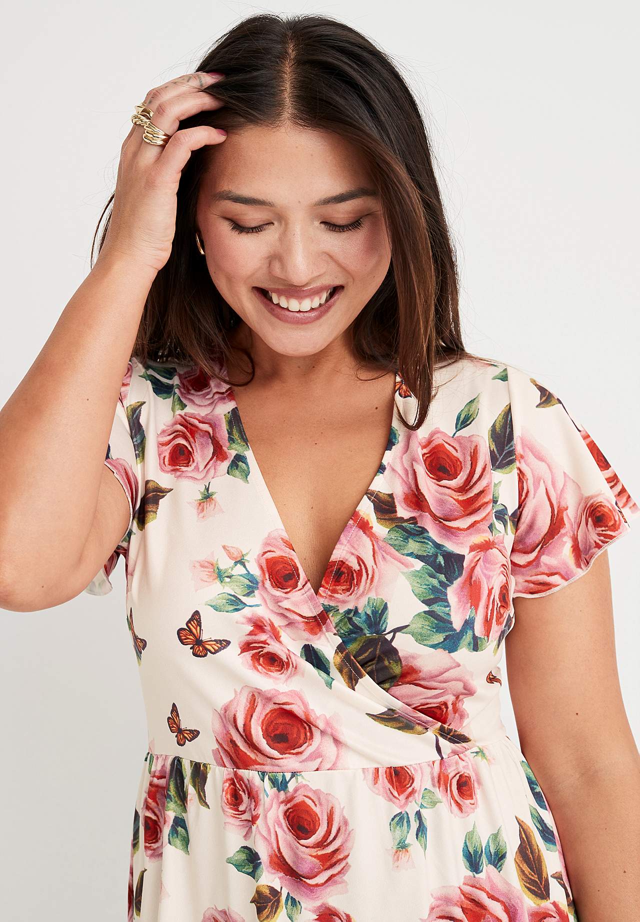 Patroonvormige maxi jurk met snijnaad aan de taille