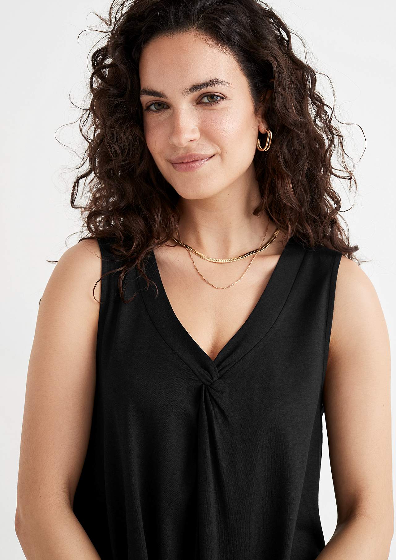Mouwloze jerseyjurk met een v-hals