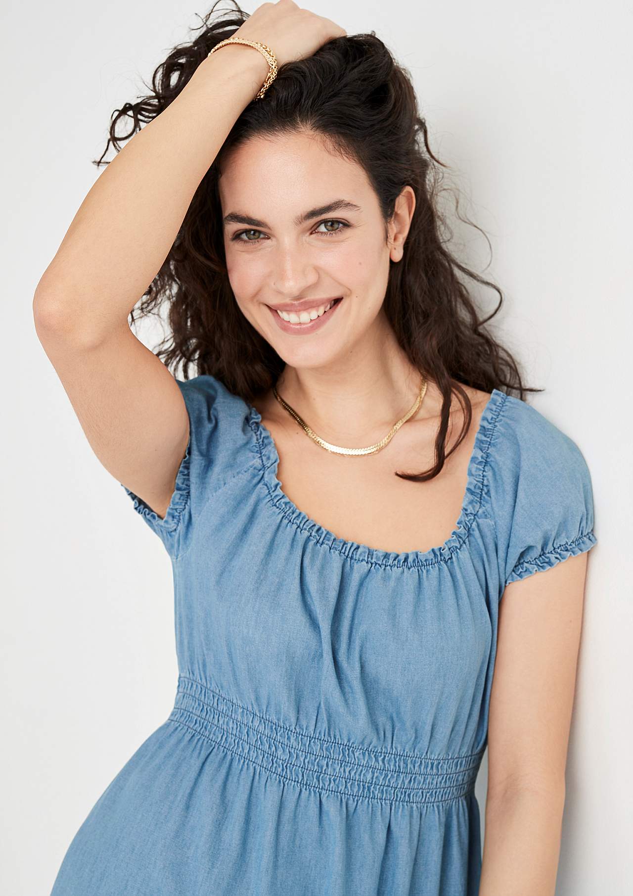 Denim jurk met volanten