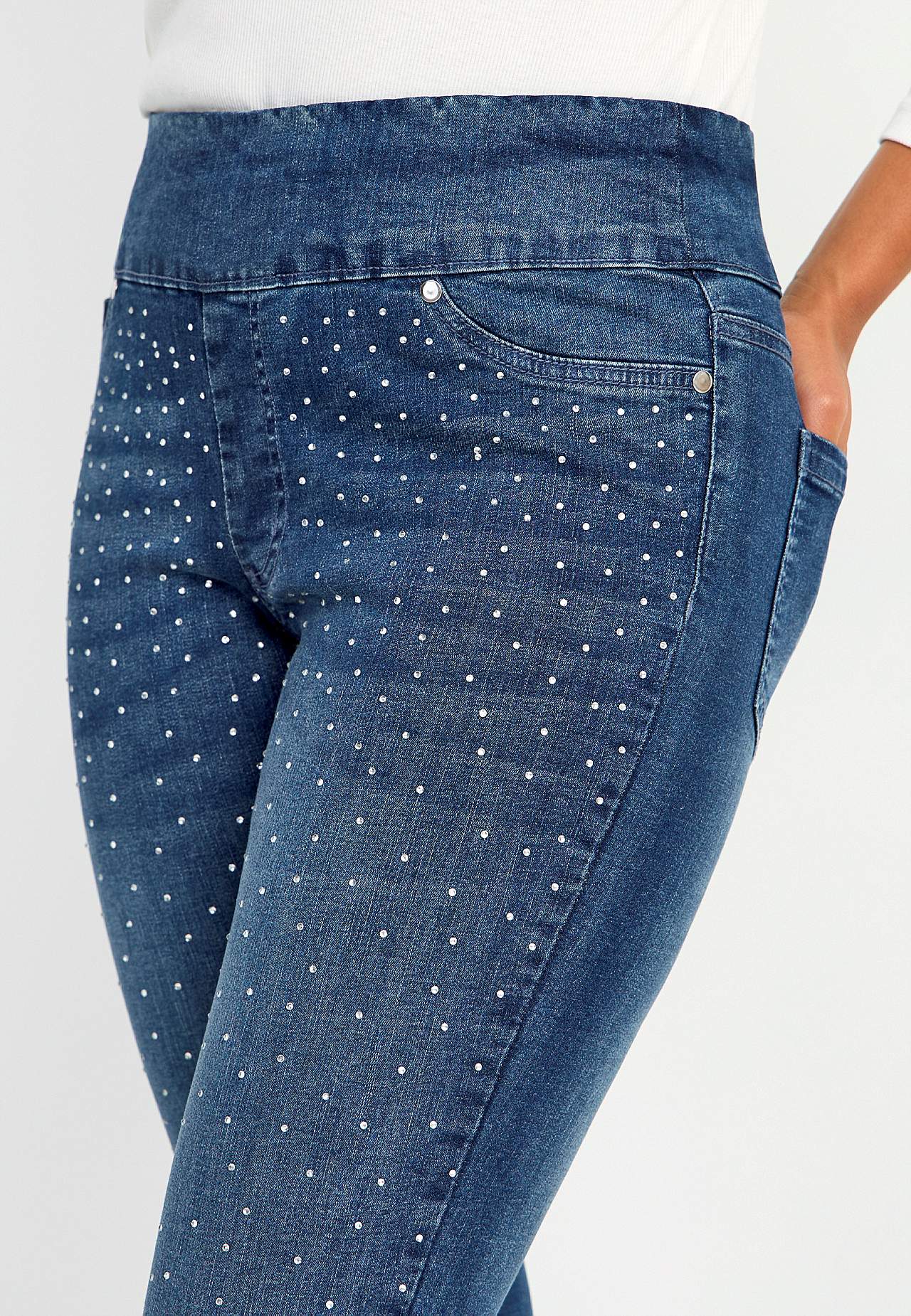 Elastische jegging met bergkristal details