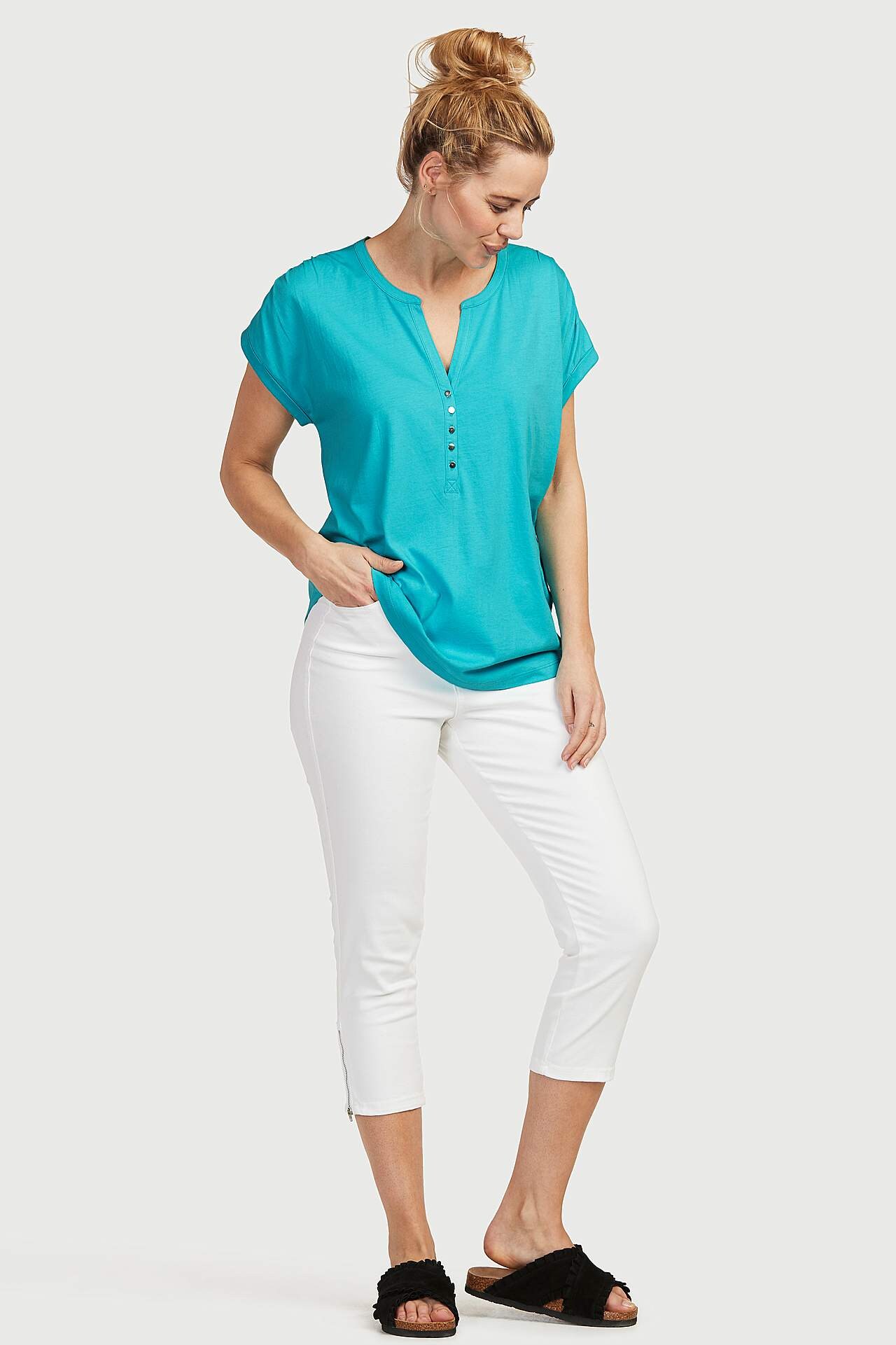 Jersey-topje met metalen knoppen