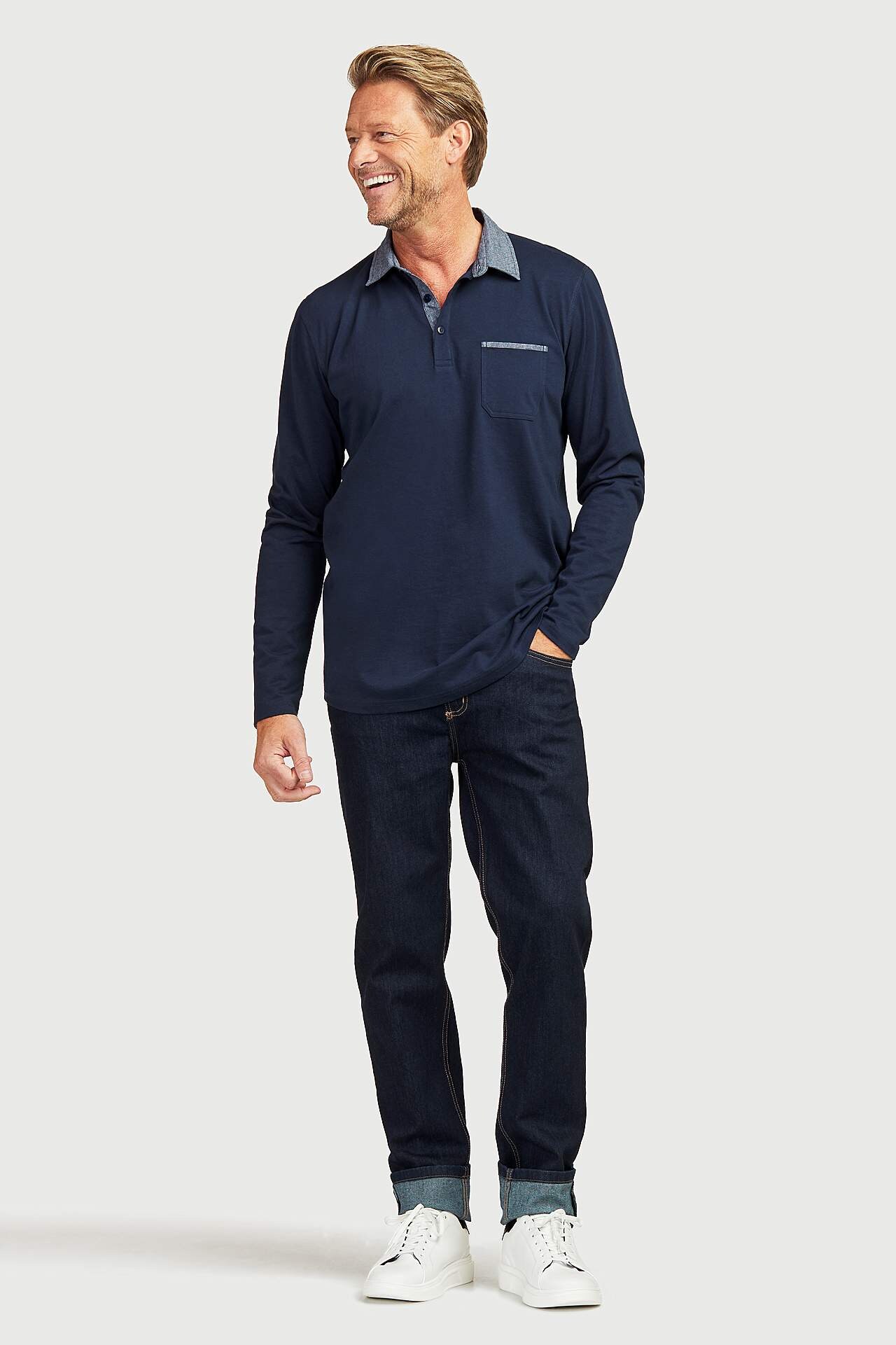 Comfortabelle sweater met lange mouwen met kraag