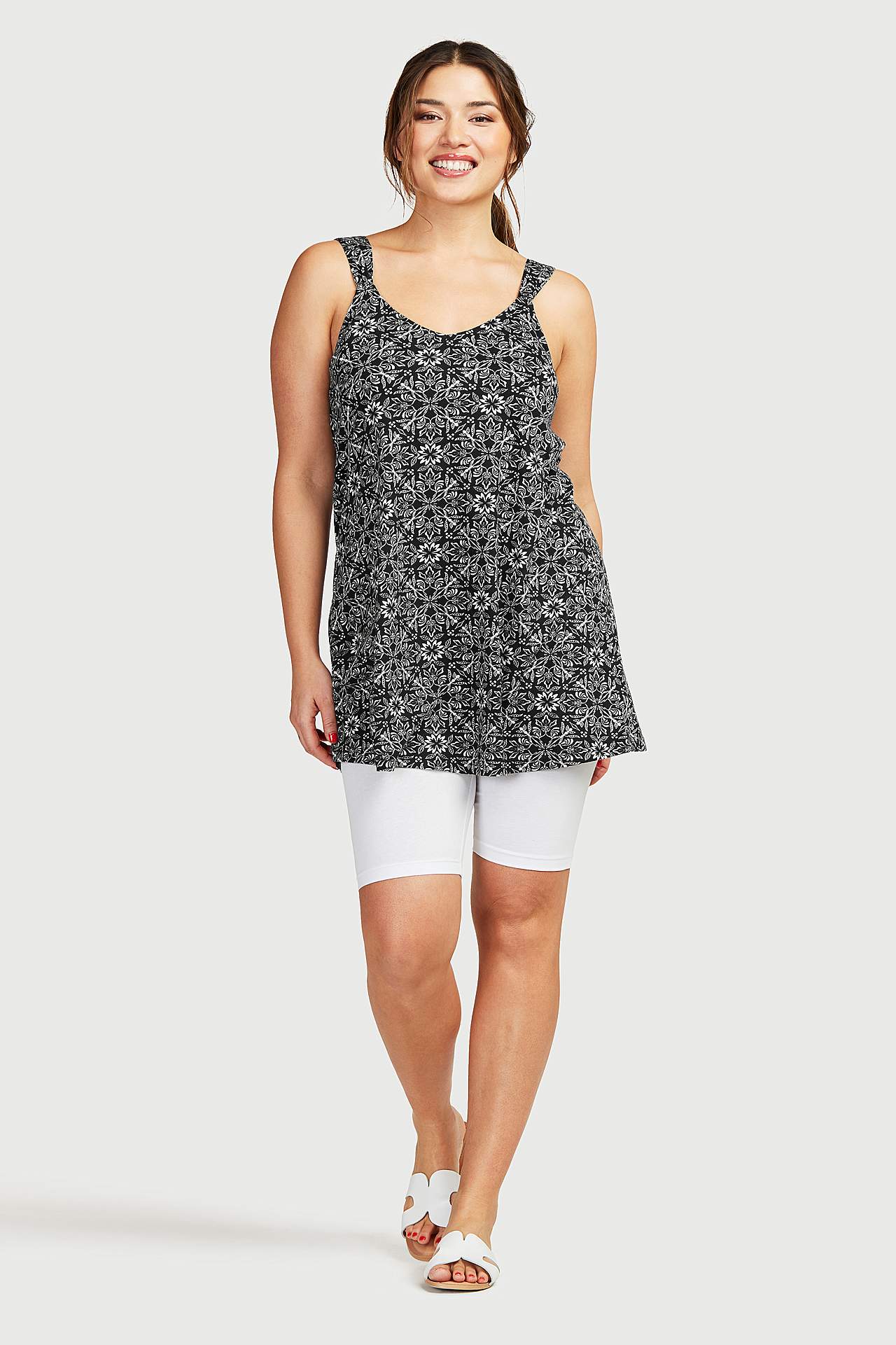 Patroonvormige jersey tuniek met schouderriem