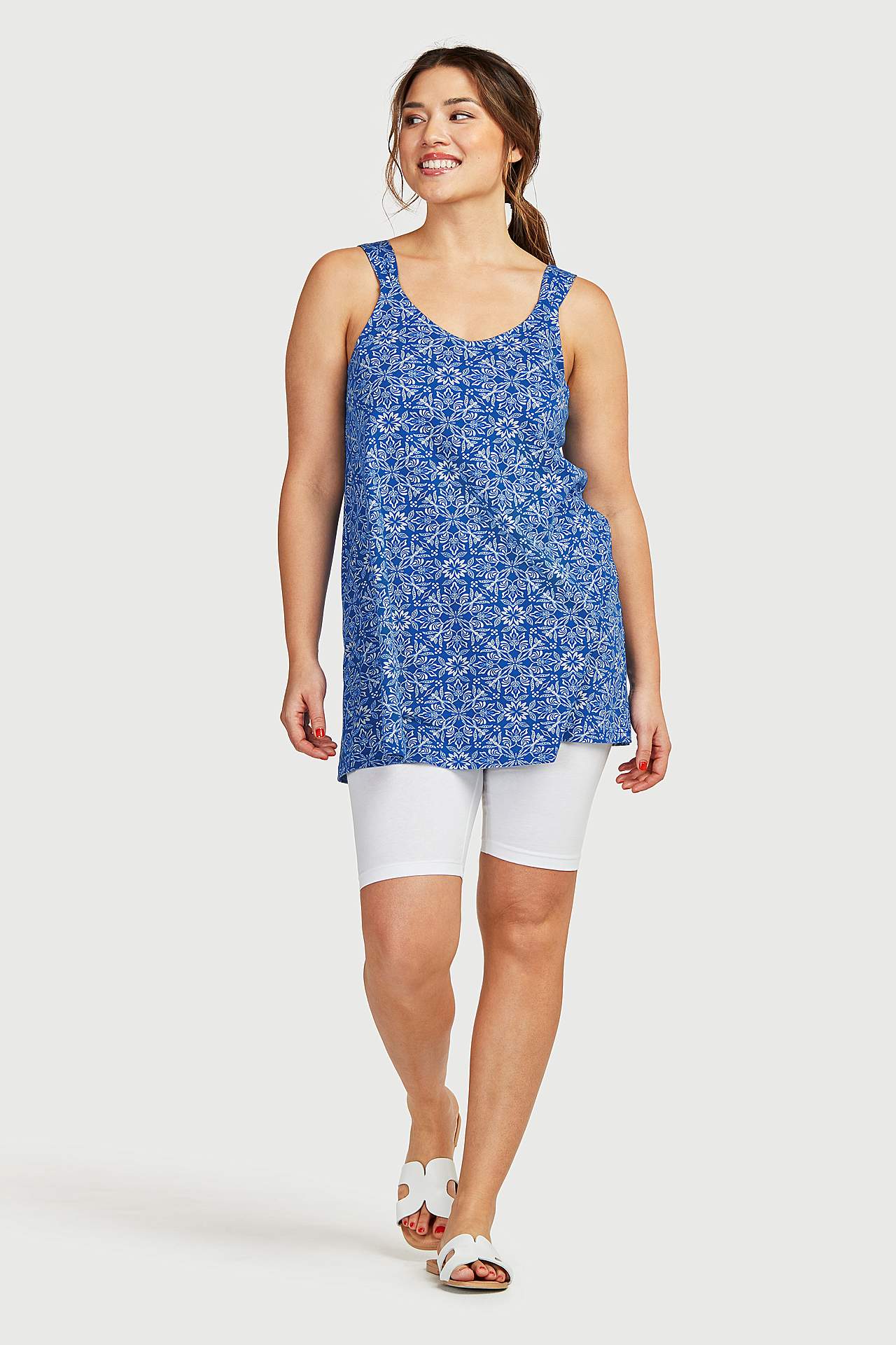 Patroonvormige jersey tuniek met schouderriem