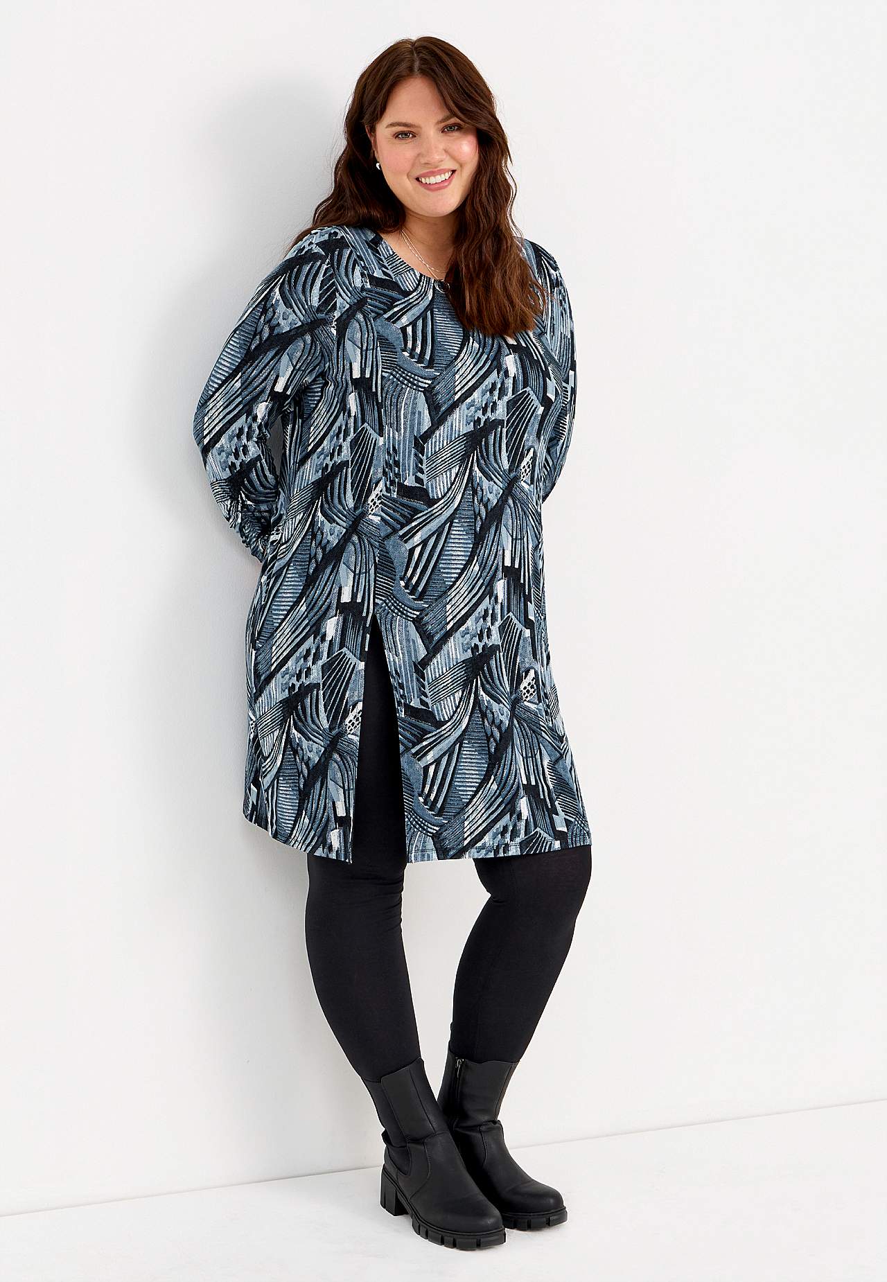 Lange jersey tuniek met hoge split