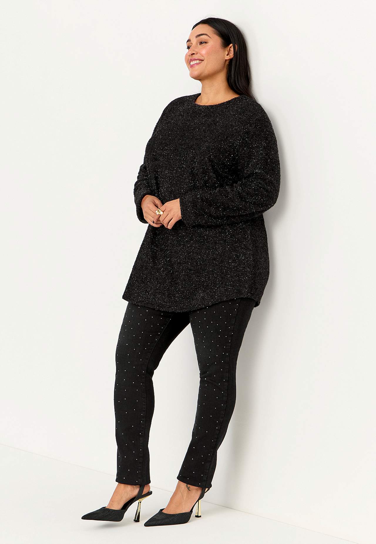 Elastische jegging met bergkristal details