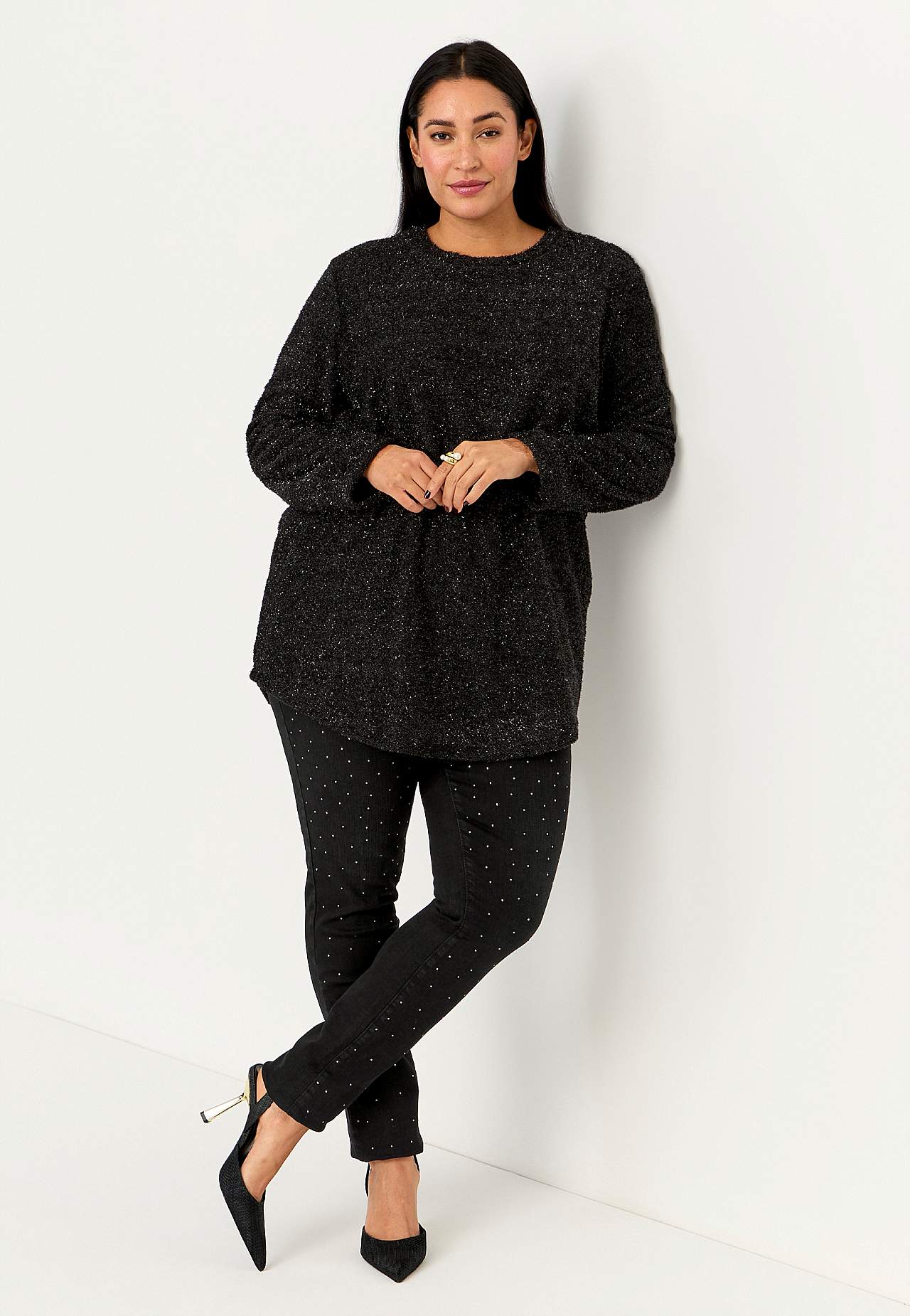 Elastische jegging met bergkristal details