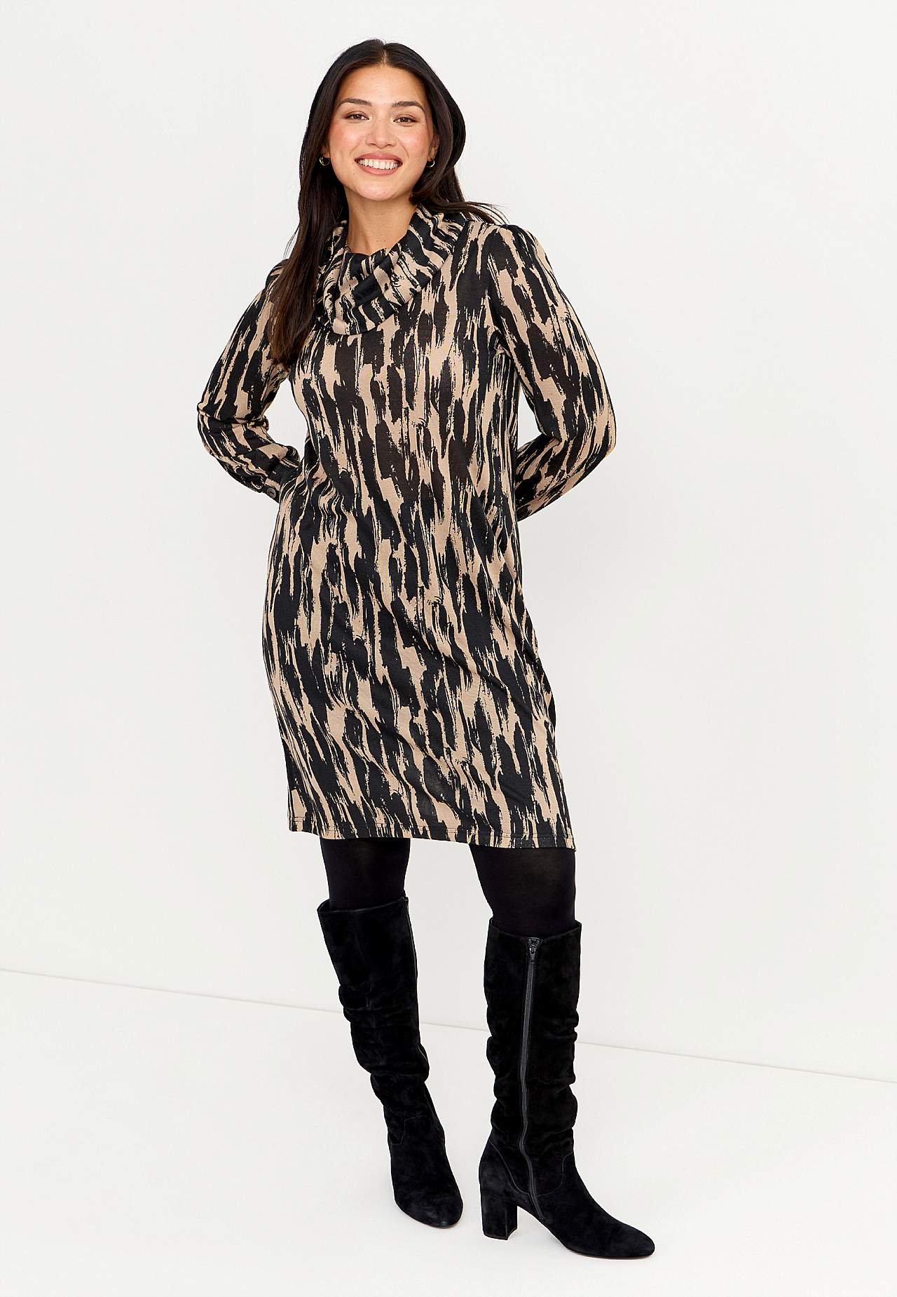 Knielange jerseyjurk met patroon