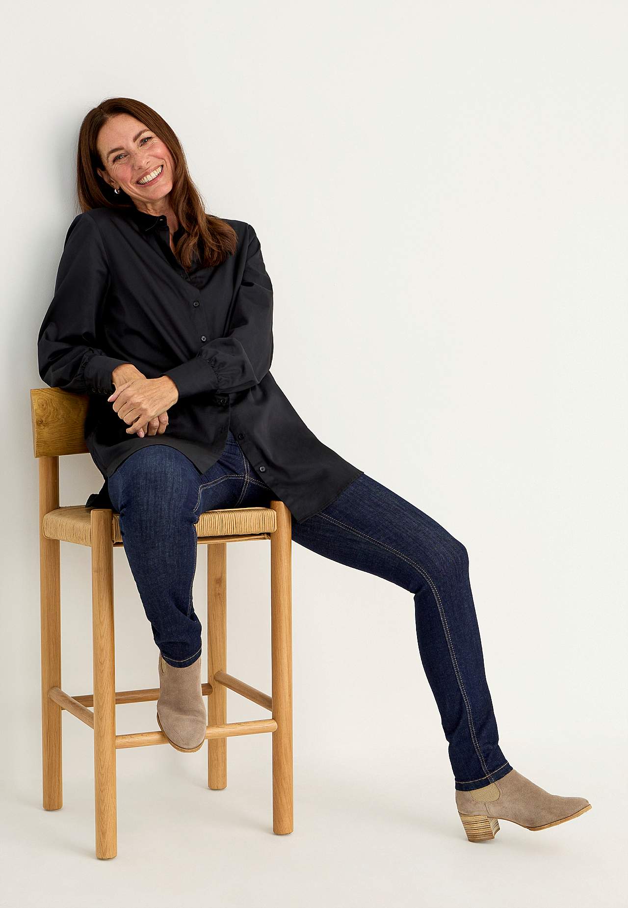 Lang shirt van katoensatijn