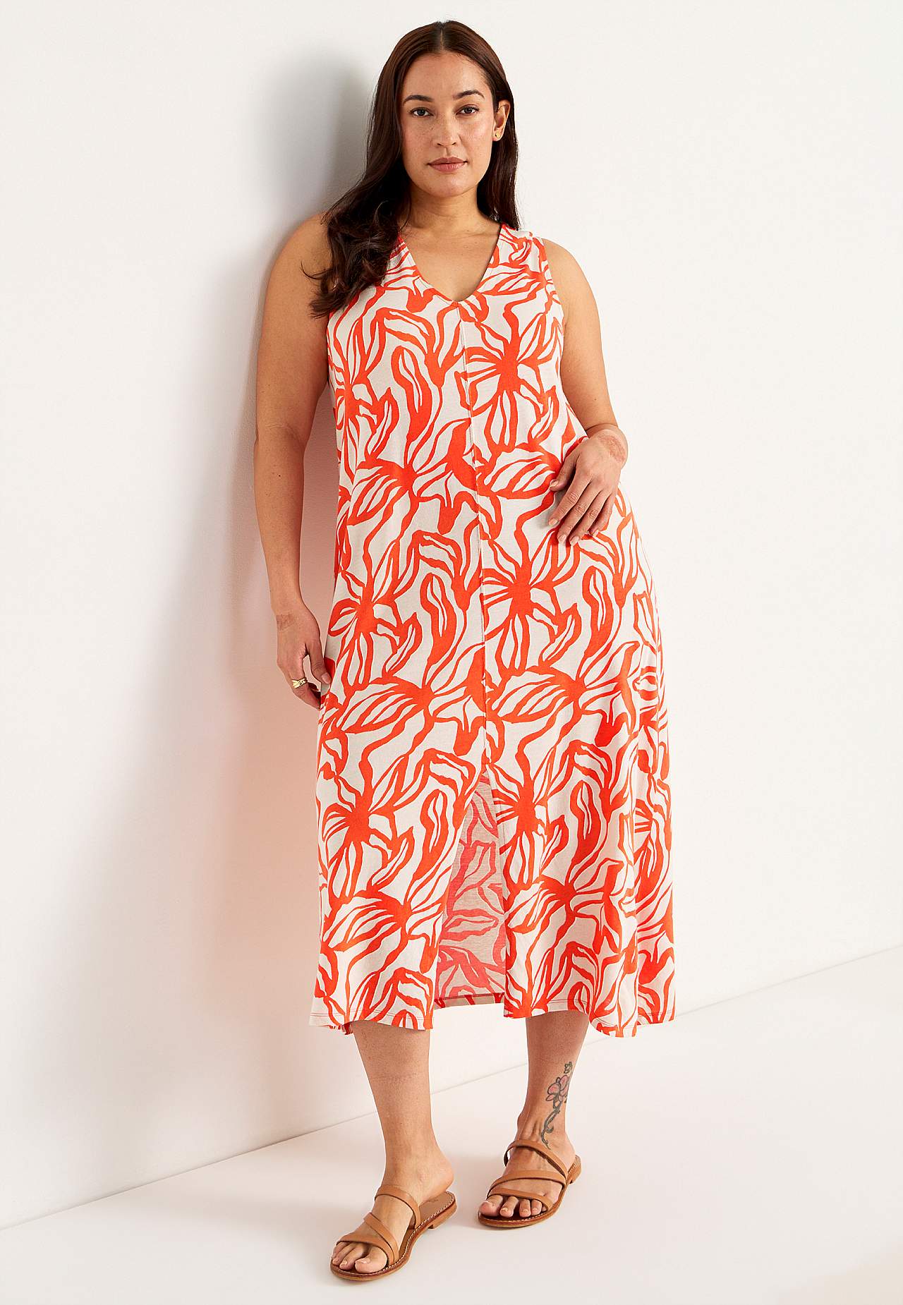 Mouwloze jerseyjurk met een v-hals