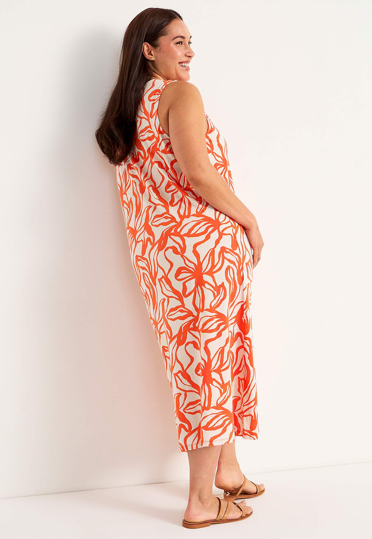 Mouwloze jerseyjurk met een v-hals