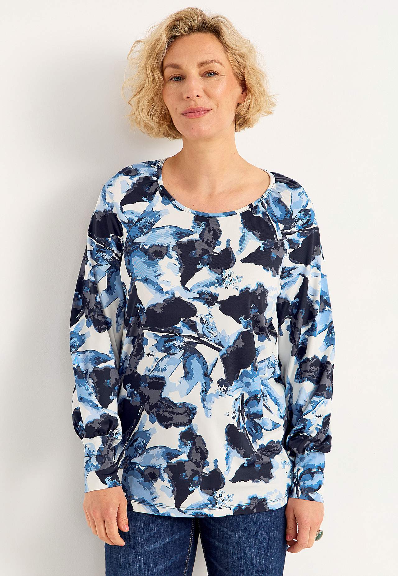 Jersey-topje met patroon met brede manchetten