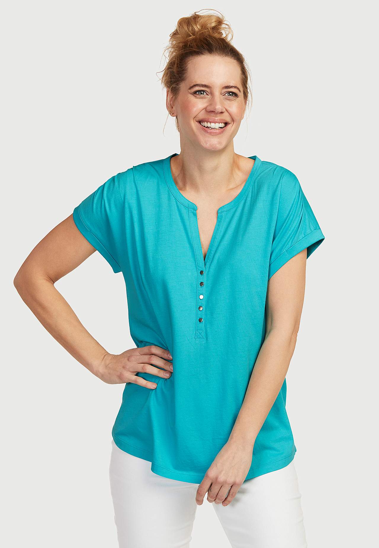 Jersey-topje met metalen knoppen