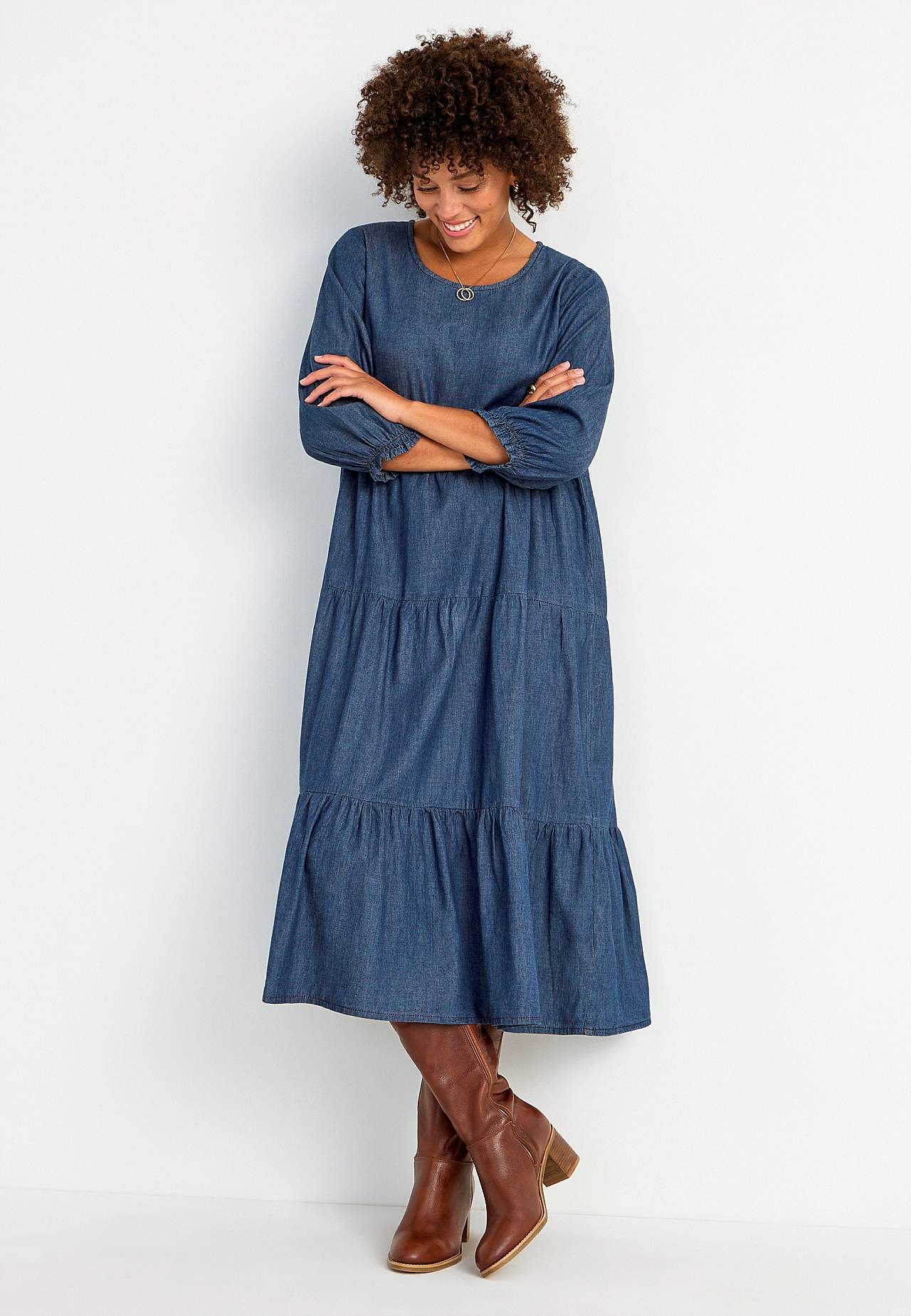 Denim jurk met ruches