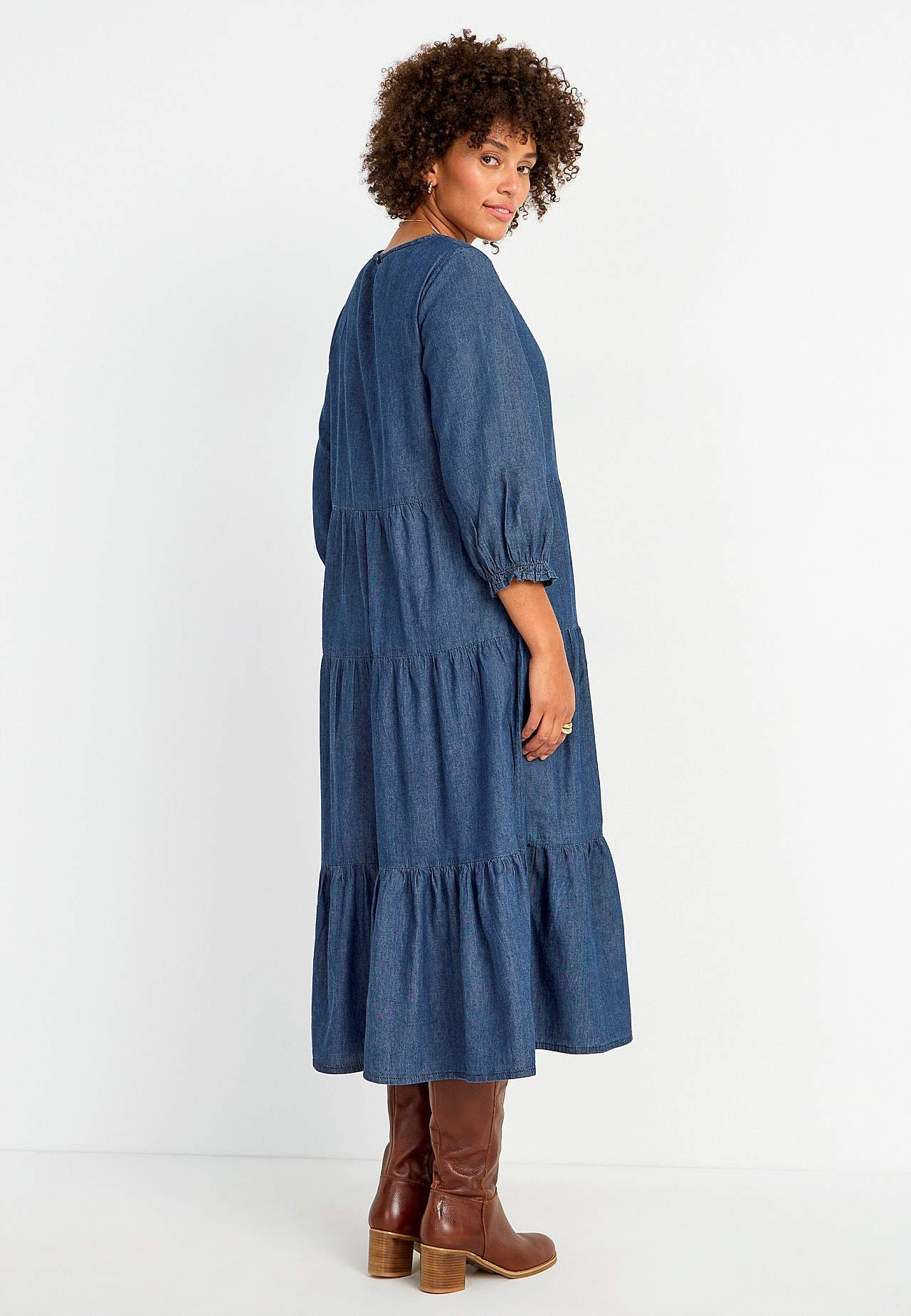 Denim jurk met ruches