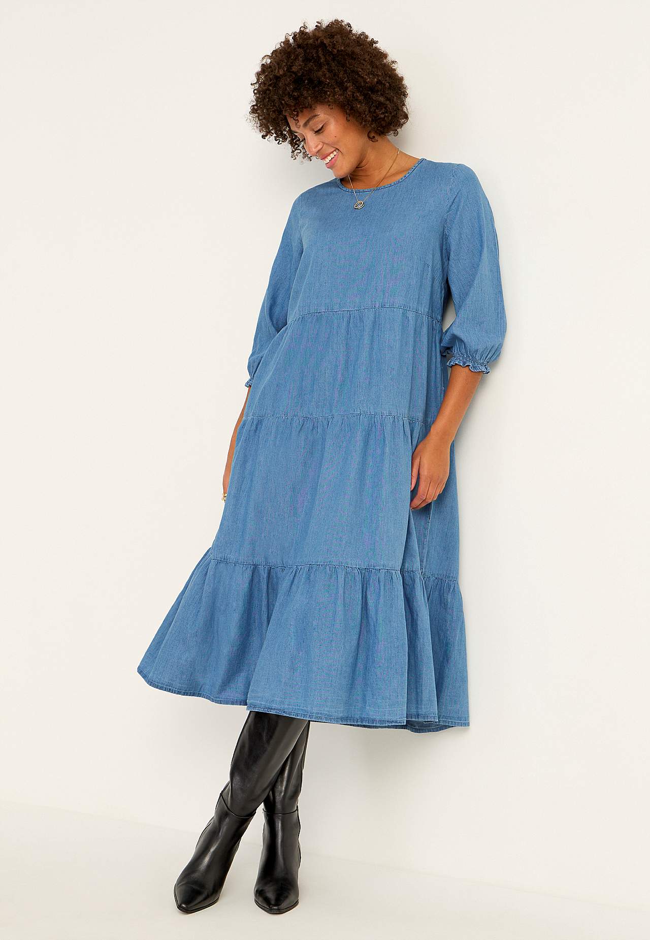 Denim jurk met ruches