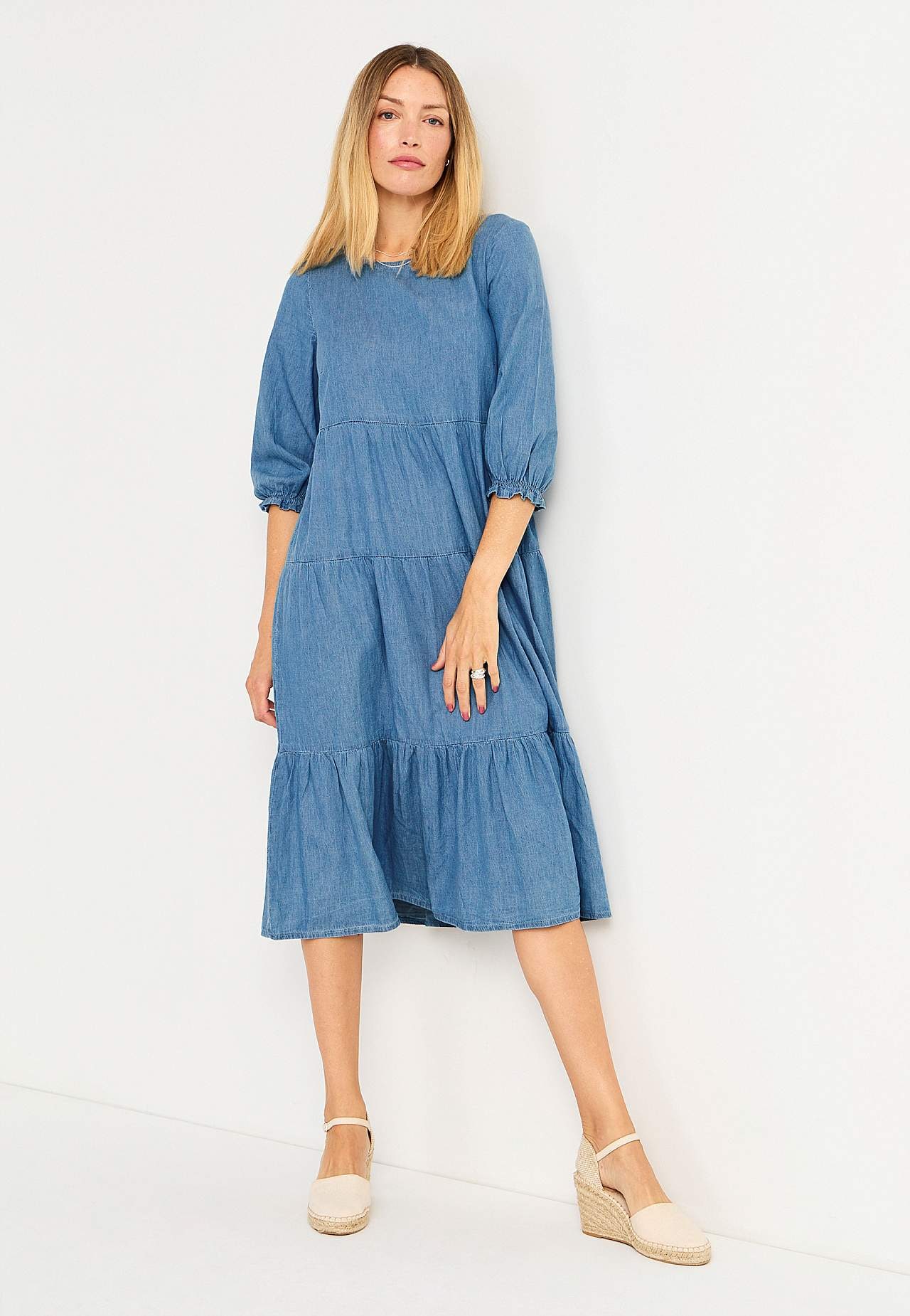 Denim jurk met ruches