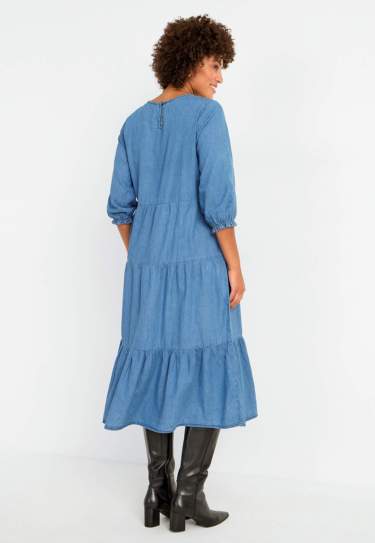 Denim jurk met ruches