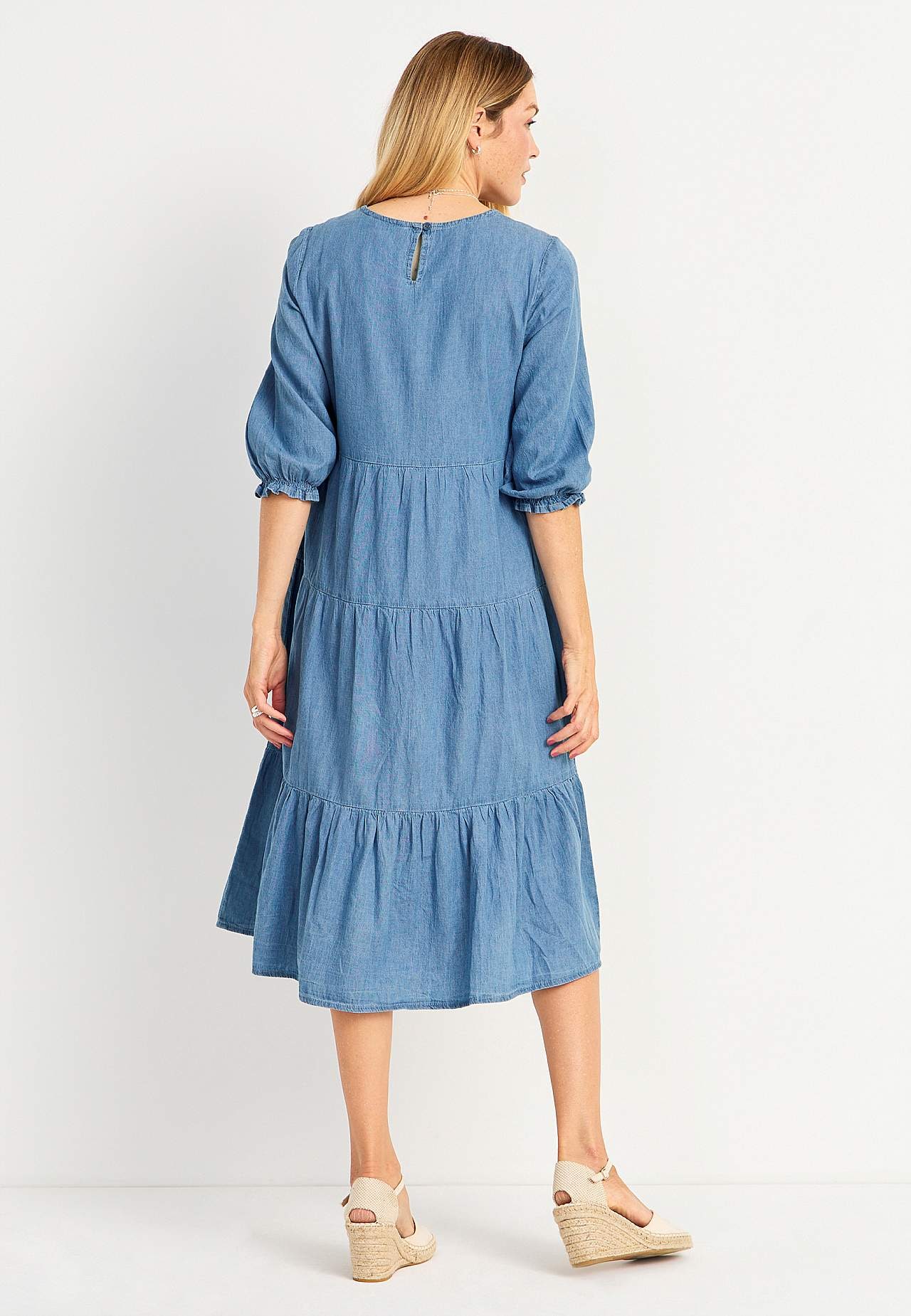 Denim jurk met ruches