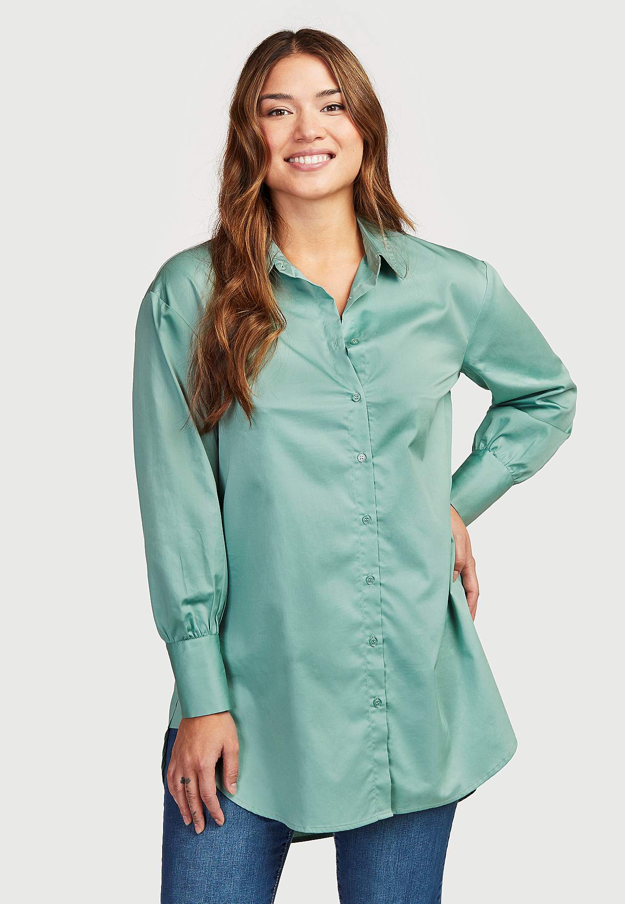 Lang shirt van katoensatijn Cora
