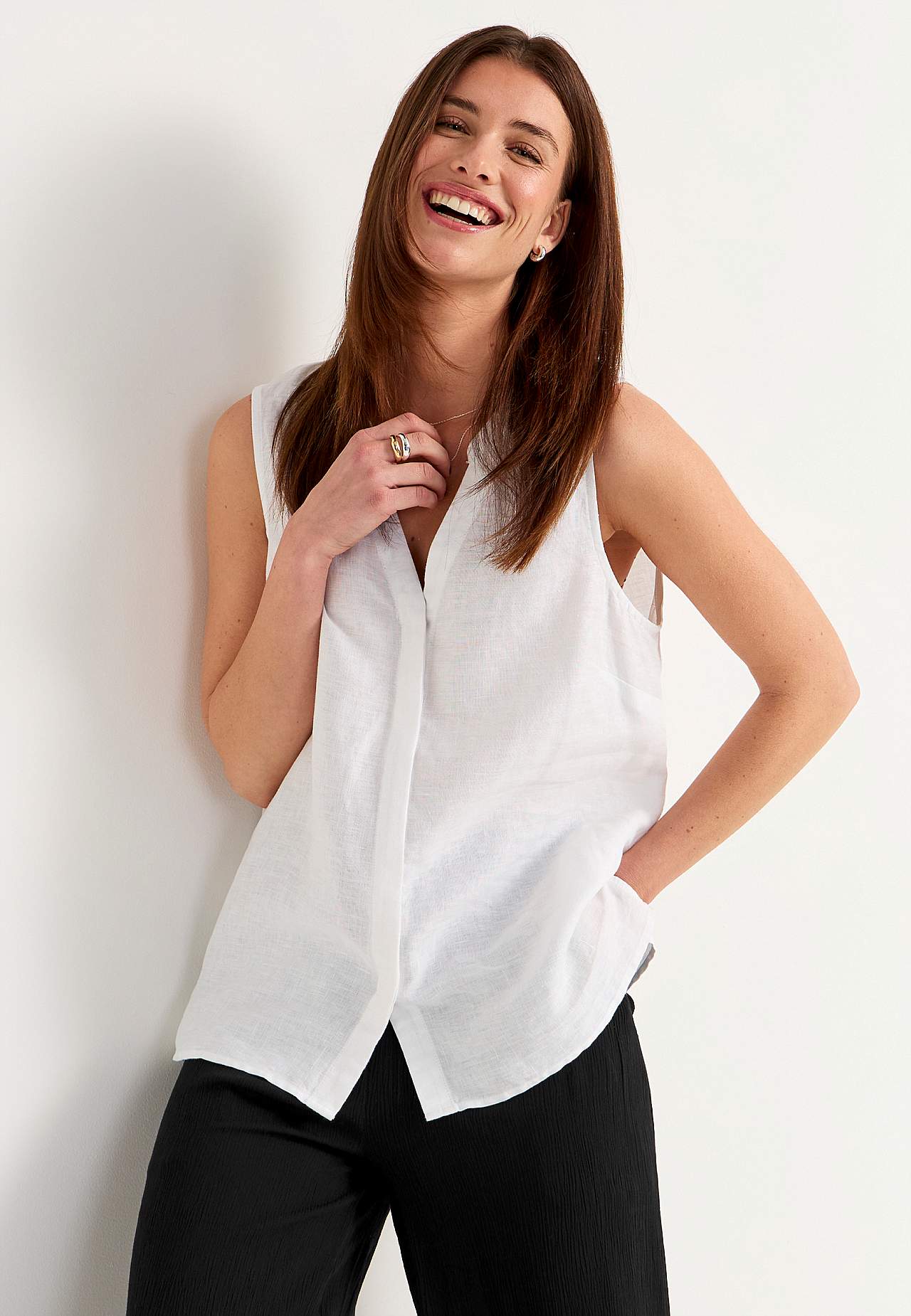 Linnen Premium blouse met ontwerp zonder mouwen