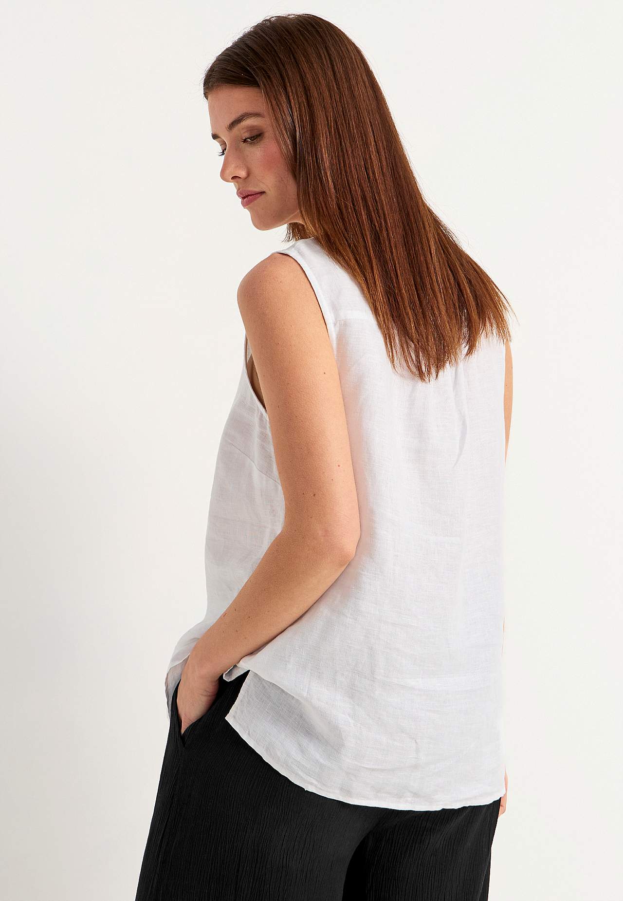Linnen Premium blouse met ontwerp zonder mouwen