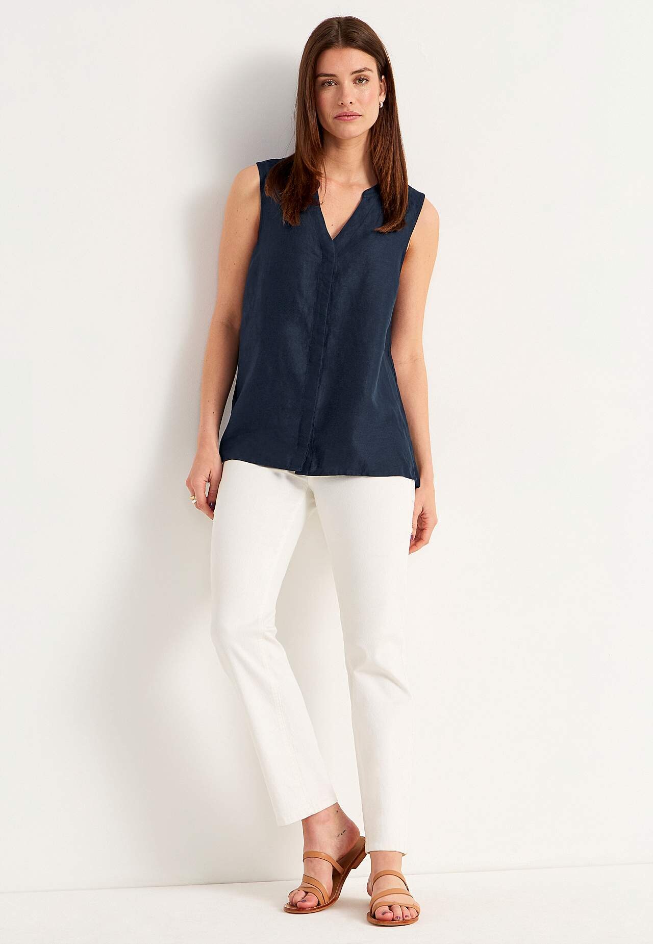 Linnen Premium blouse met ontwerp zonder mouwen