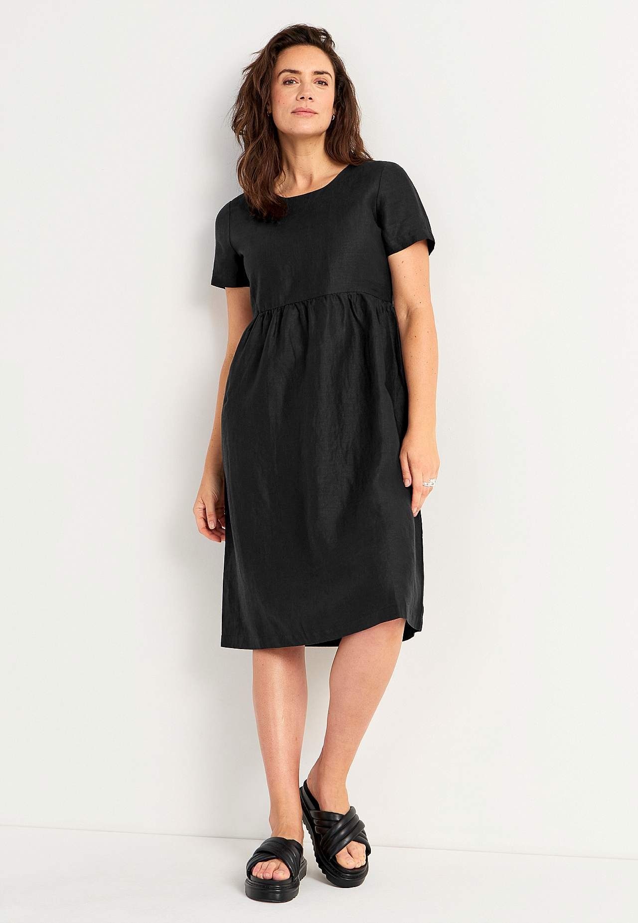 Linnen Premium jurk met korte mouw