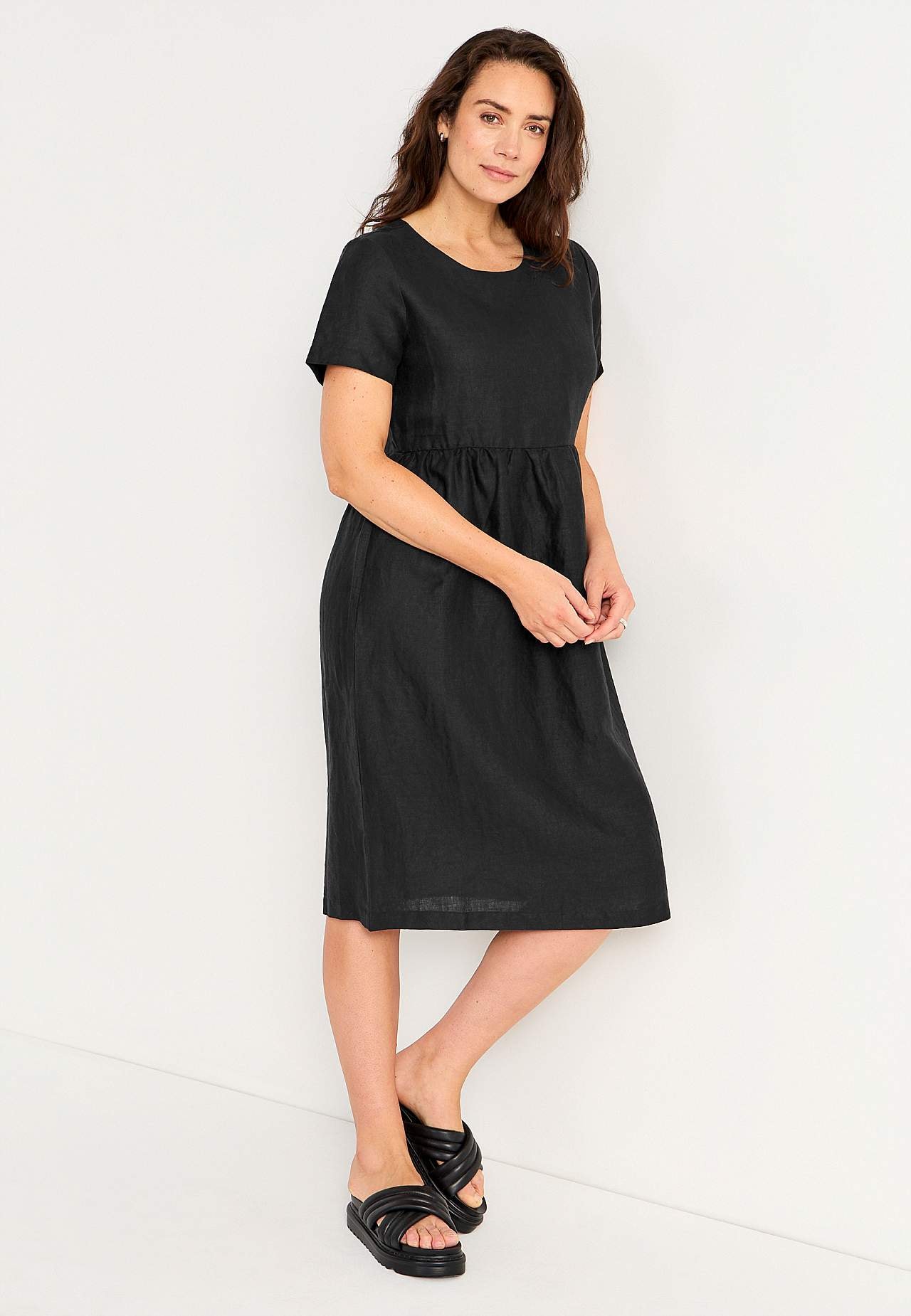 Linnen Premium jurk met korte mouw