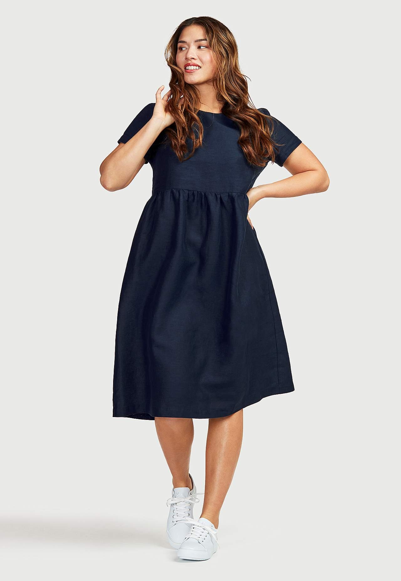 Linnen Premium jurk met korte mouw