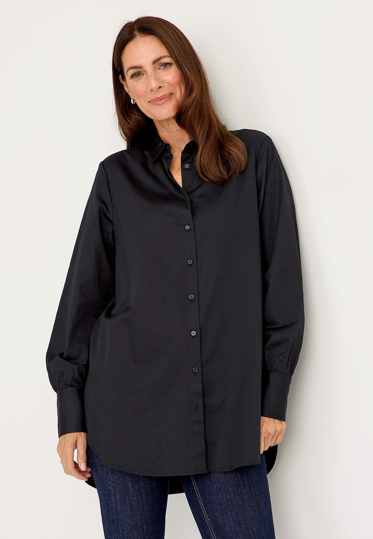 Lang shirt van katoensatijn