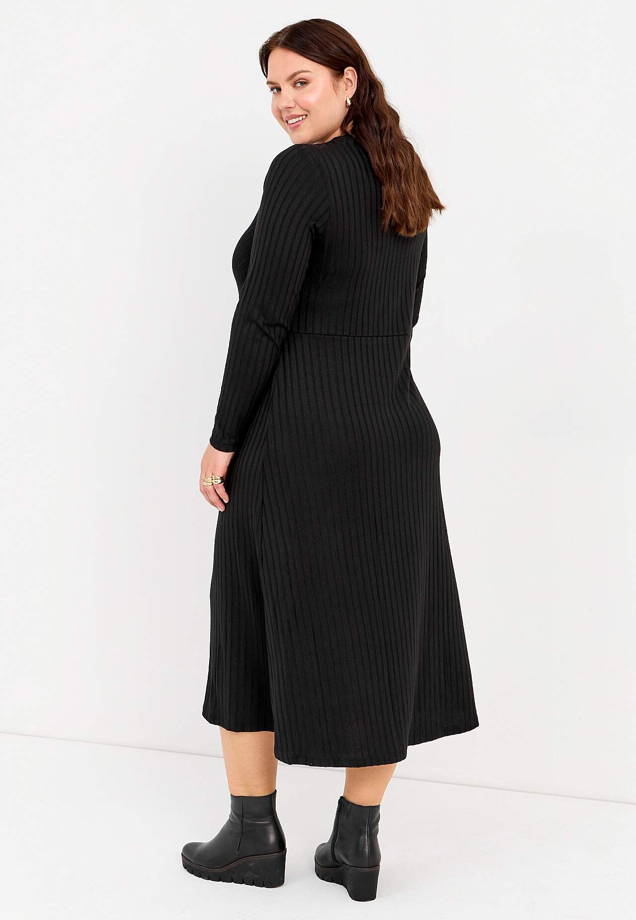 Lange en ribgebreide jersey jurk